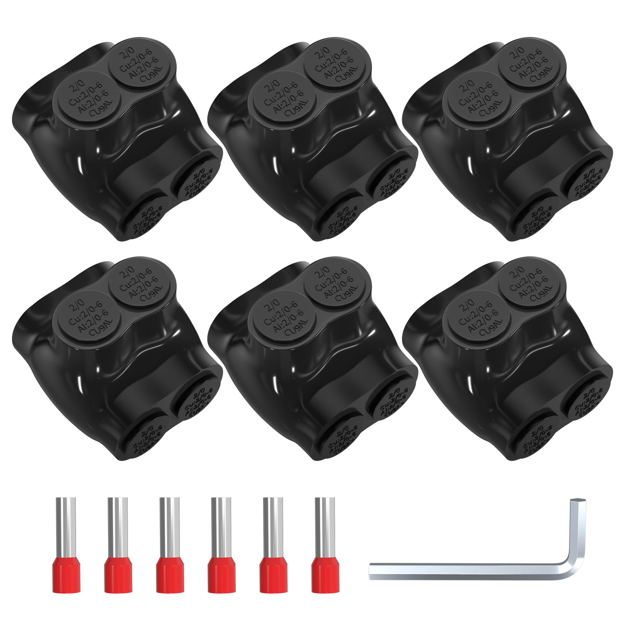 Joinfworld 2 Port Insulated Splice Connectors 2-14 AWG Aluminum to Copper Wire Connectors Dual Entry Black Electrical Cable Connectors with 5/32" Slotted Allen Hex - 6 Pack — Amazon image 8