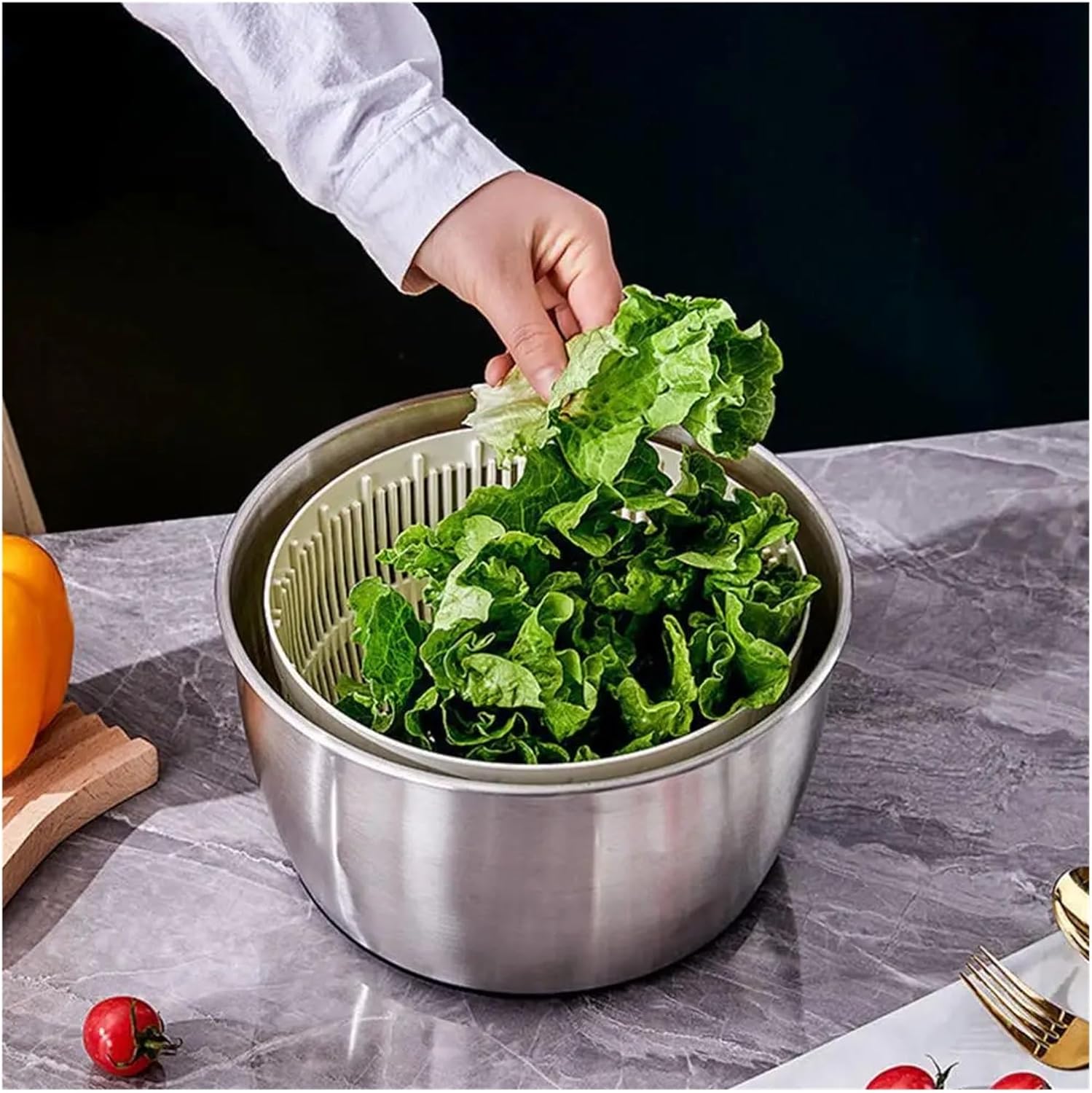Fit for Multifunctional Stainless Steel Salad Mixer & Dehydrator - 5L Salad Spinner with Filter Basket Lid for Lettuce and Vegetable Mixing