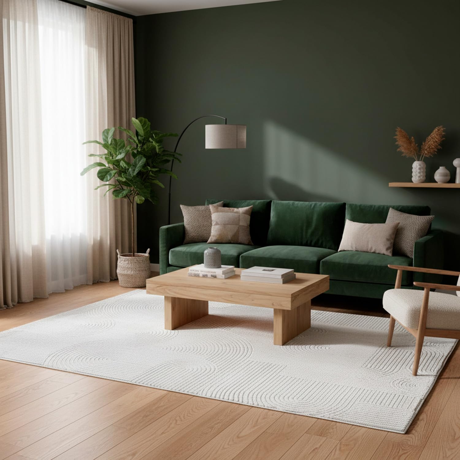 Tappeto moderno - Tappeto soggiorno, camera, corridoio, camera da letto - Stile nordico, moderno, contemporaneo, mediterraneo - Tappeto lungo - 120x170cm - Crema