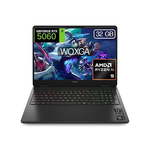 HP OMEN Gaming Laptop 16 Inch 2.5K WQXGA (AMD Ryzen AI 9 365, 32GB RAM, 1TB SSD, NVIDIA RTX 5060, FreeDos) Spanish QWERTY Keyboard – Black