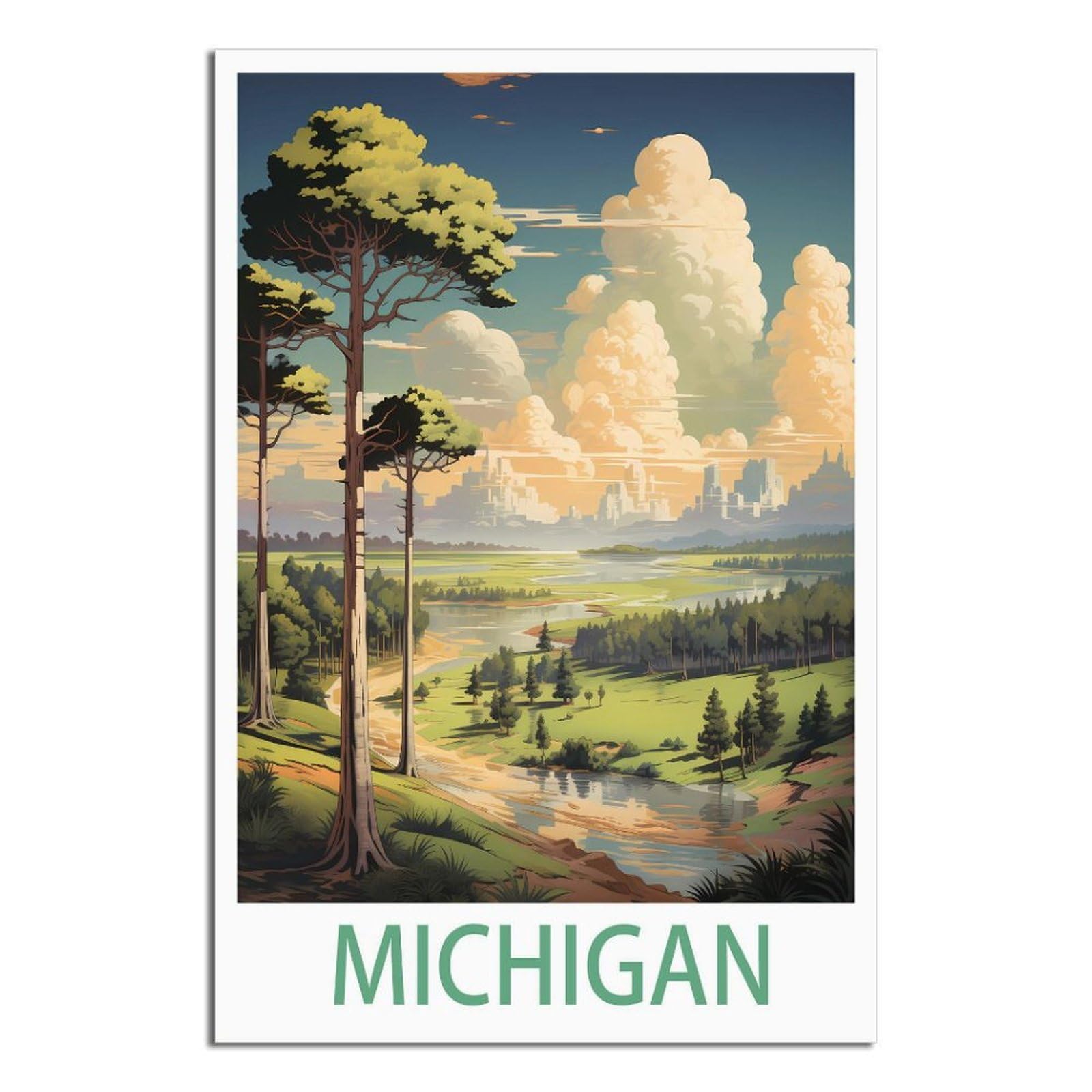 Michigan Vintage Travel Poster 08x12inch(20x30cm) Canvas Wall Decor, Wall Art Posters Prints Paintings Pictures for Living Room