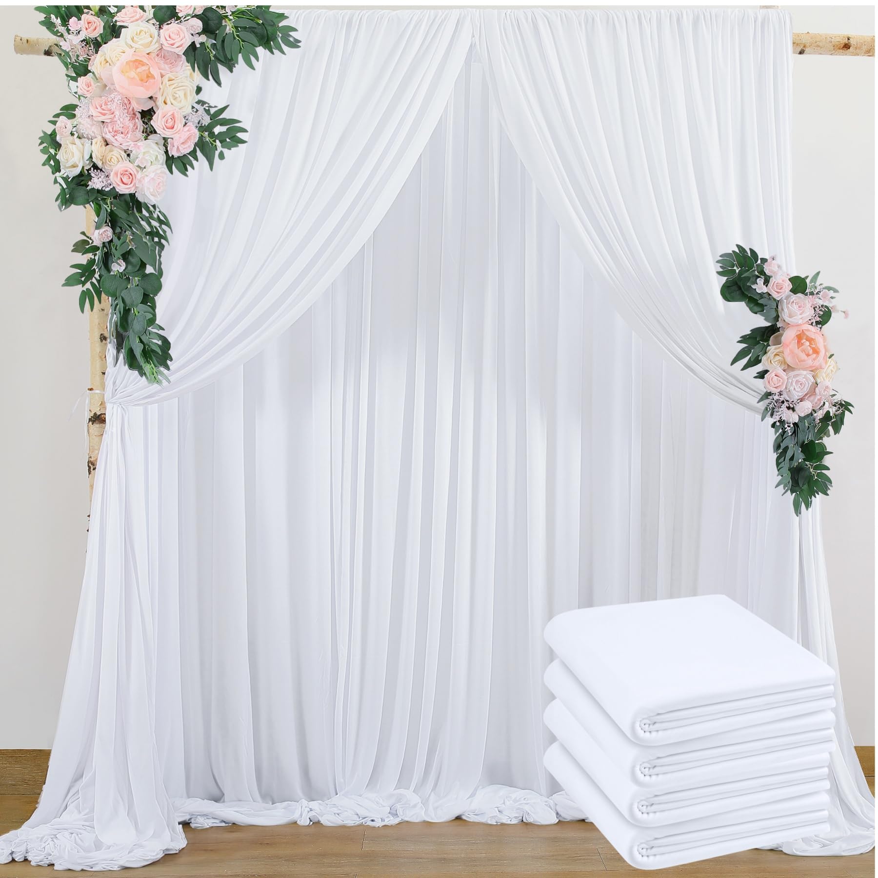 20ftx10ft White Wrinkle Free Backdrop Curtain for Wedding Parties, 4 Panels White Photo Background Curtains Backdrop Drapes for Birthday Baby Shower