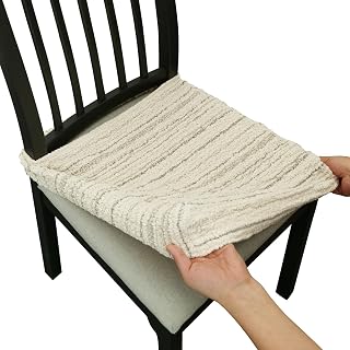 Heavyweight Cotton Dining Seat Covers for Chairs (Creamy White, Set of 2), Woven Stretch Fabric Slipcovers for Dining Room or Kitchen, Extra Durable and Machine Washable