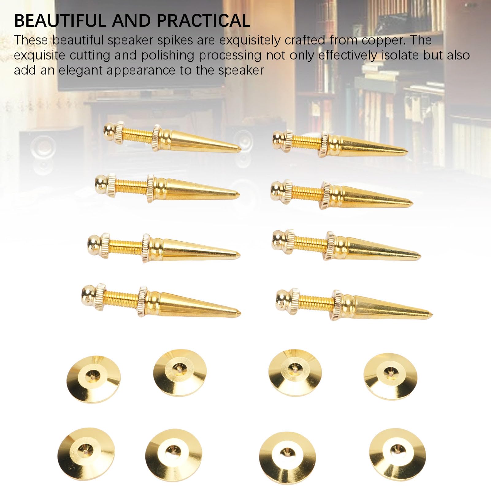 Generic Set di Piedini Isolanti Antiurto in Rame con Punte per Altoparlanti per Giradischi Subwoofer, Cuscinetti Antivibranti Regolabili in Altezza per Domestico