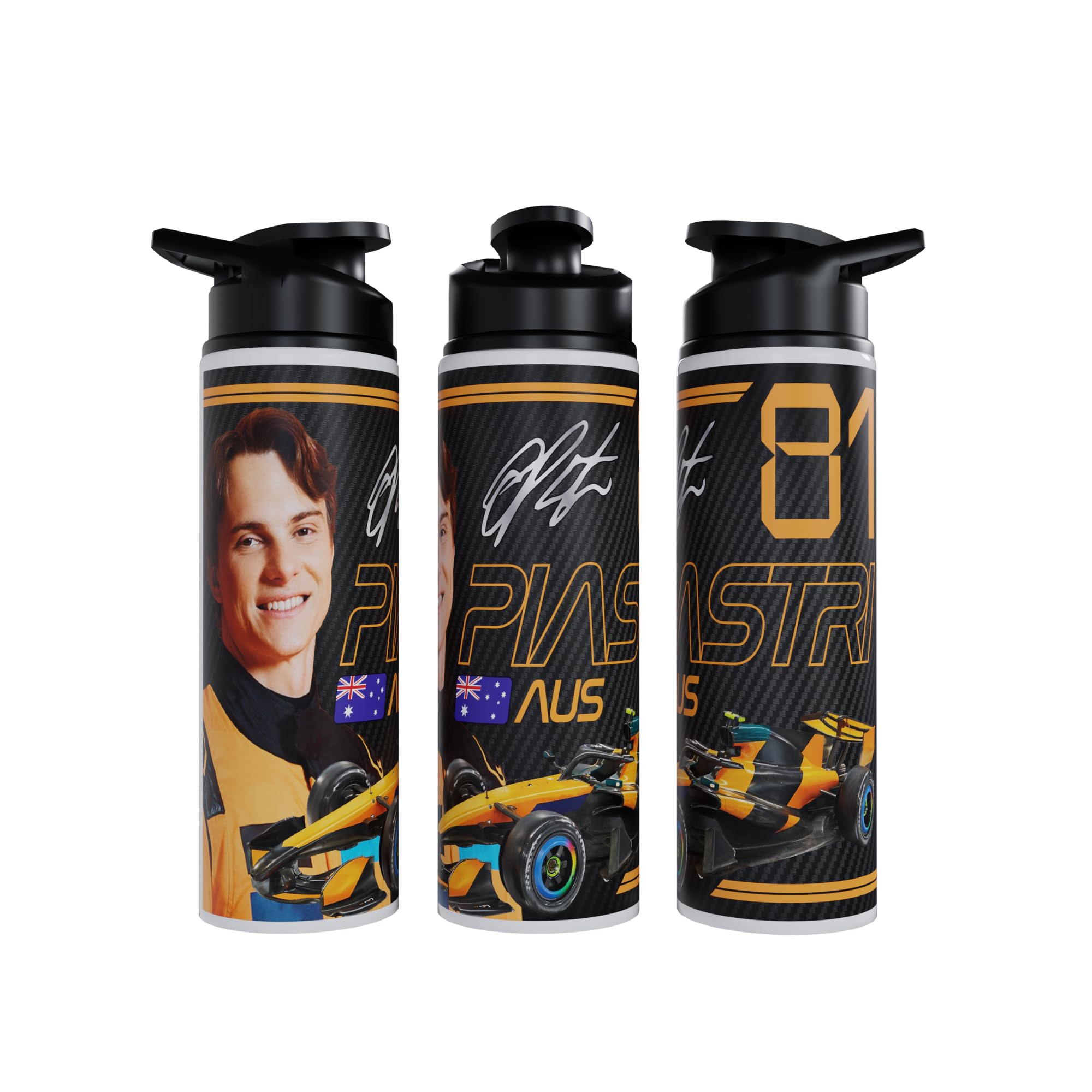 Partisan Piastri Water Bottle F1 inspired Racing Fan Gift 750ml or 600ml Aluminium Sports Bottle with Flip Lid Carry Handle 2026 (Black, 750, Millilitres)
