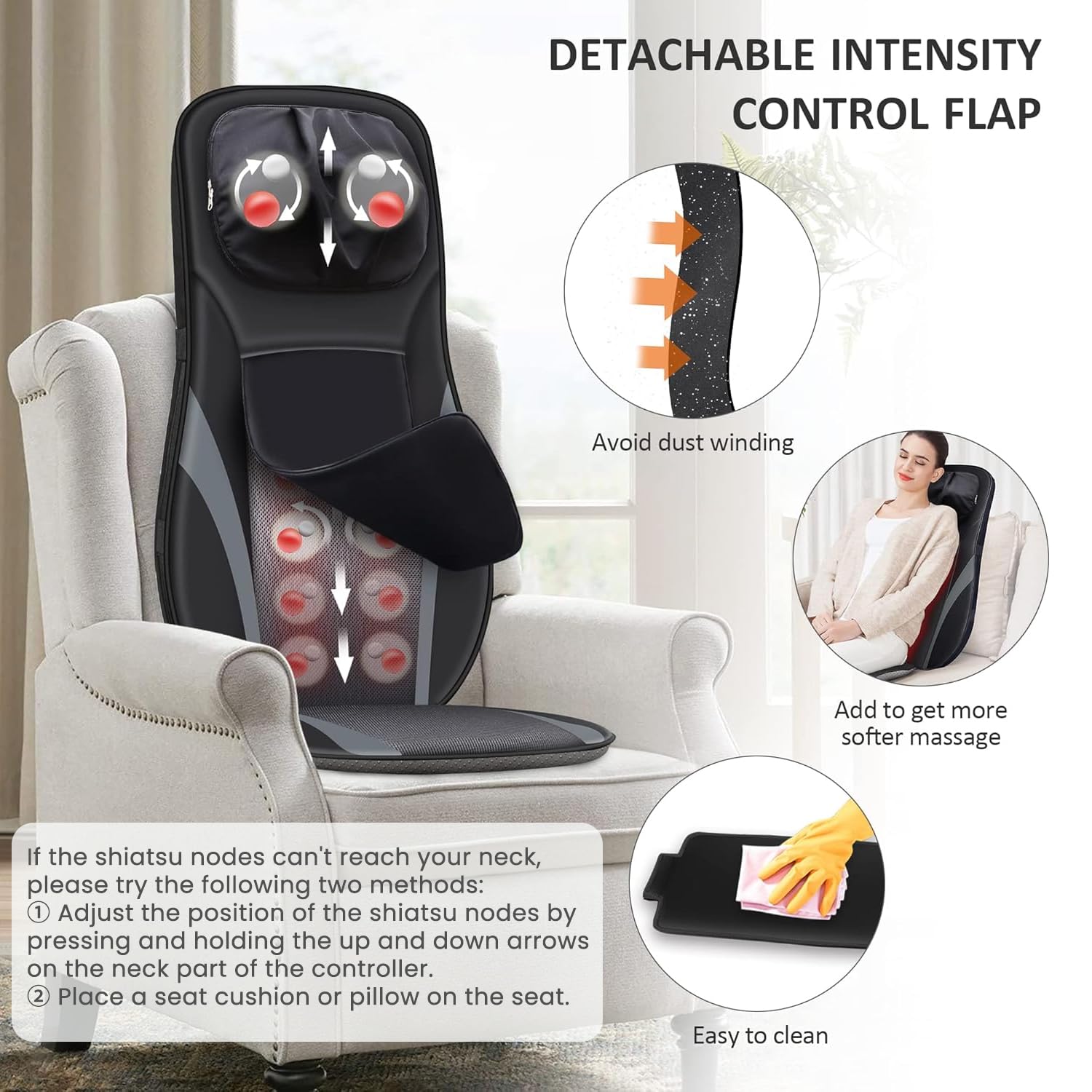 Snailax Shiatsu Neck and Back Massager for Chair with Heat Deep Tissue Kneading Massage Cushion Adjustable Neck Massage Spot Massage Vibration Seat Home Office Relaxation for Women Men product thumbnail 8
