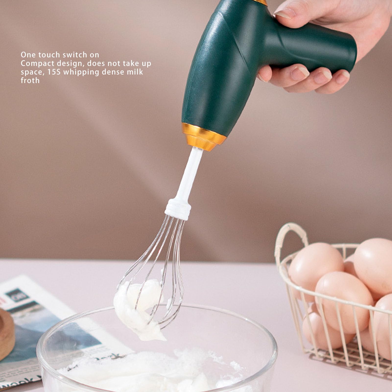 Asixxsix Cordless Hand Mixer, USB Rechargeable Electric Whisk Egg Beater Portable Handheld Electric Mixer, Electric Hand Mixer, Handheld Mixer for Baking Cake Egg Cream (Green)
