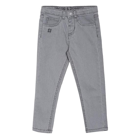 Tales & Stories Baby Boys Grey Slim Fit Cotton Jeans - I348236