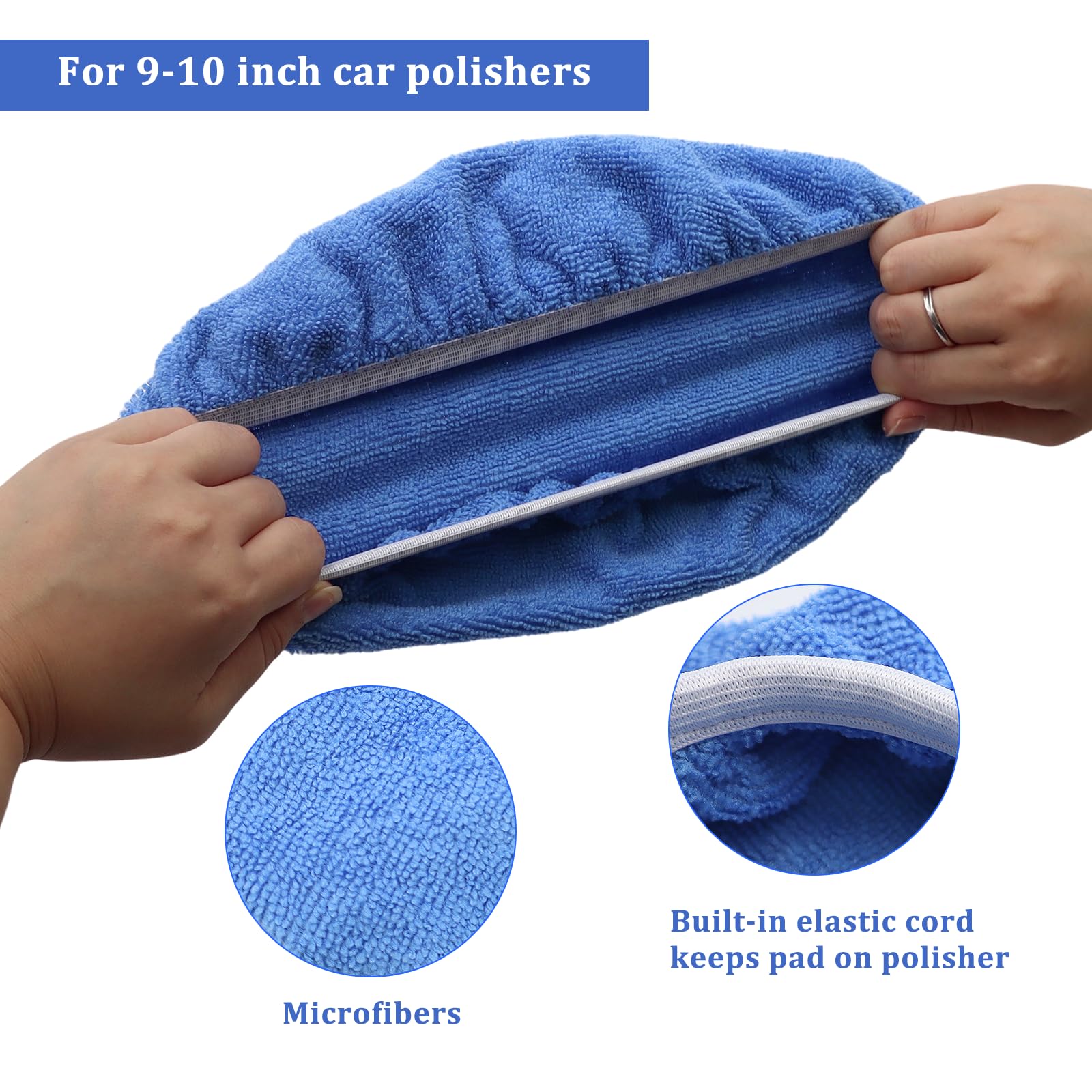 8 Stück Polierhauben Auto Bonnet Polierpad Mikrofaser Auto Polierhaube Polieren Baumwoll Motorhaube für Mehrweg für 230mm-250mm Autopoliermaschine, Blaue und Weiße