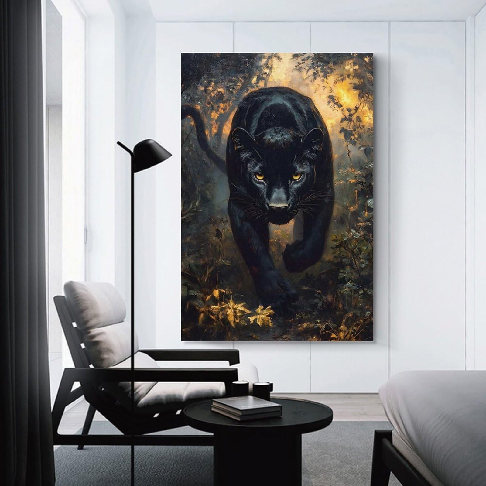 Junmoney Hanging Wall Art Black Panther in A Forest, 20x30inch(50x75cm), for Work Areas, Reading Rooms Or Studios, Wall Art That Adds Style to Work Areas