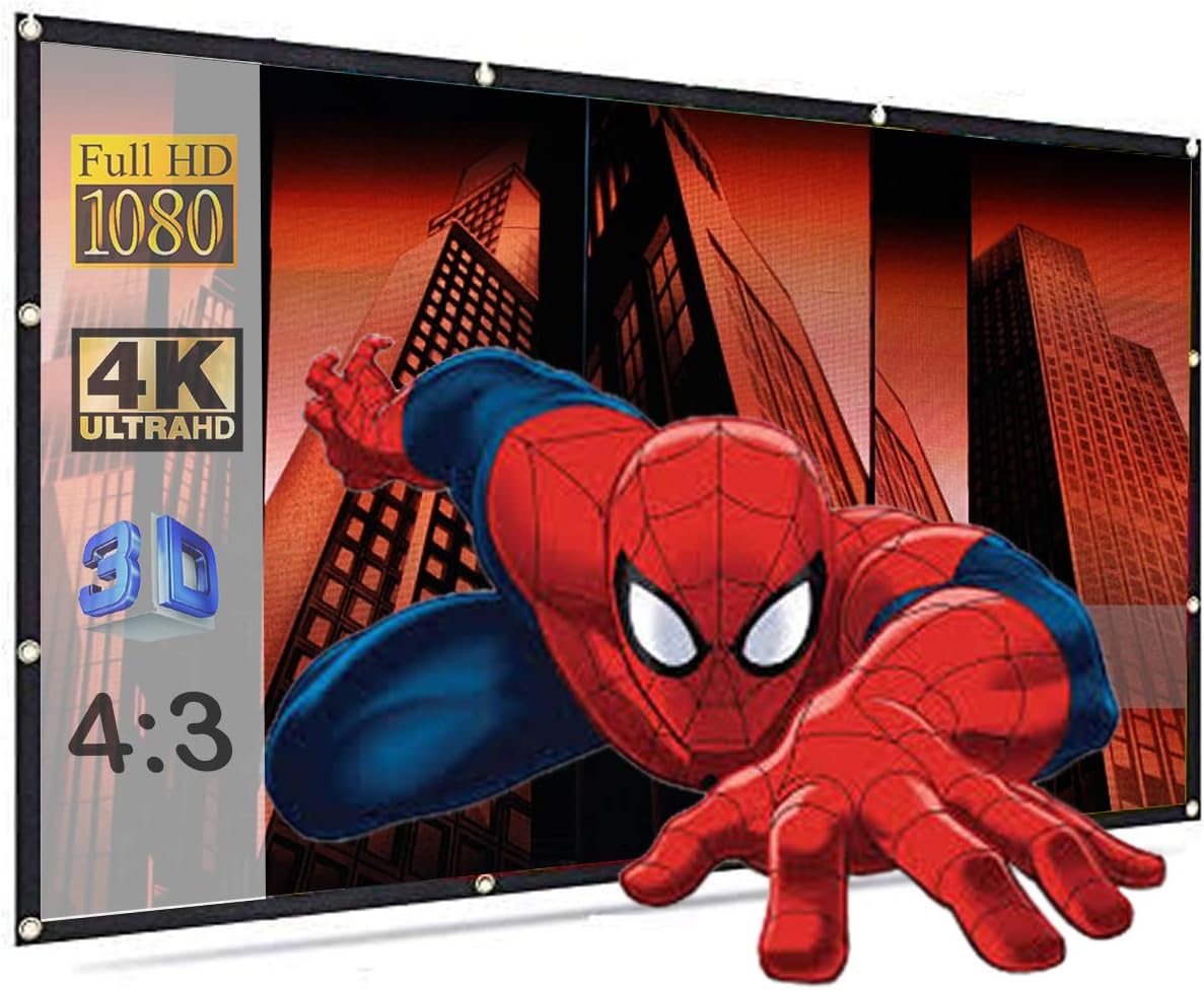 Spline Projector Screen Diagonal 84 inch 4:3 HD Portable Eyelet Screen Premium Indoor Outdoor Movie Screen Anti-Crease Projection Screen for Home Theater, Office Presentation (Size - 6 x 4 ft)