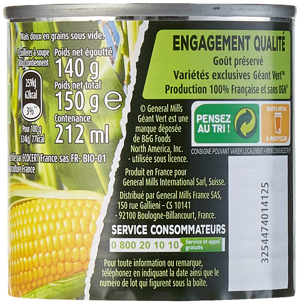 Géant vert Maïs Bio Extra Croquant 2 x 140 g