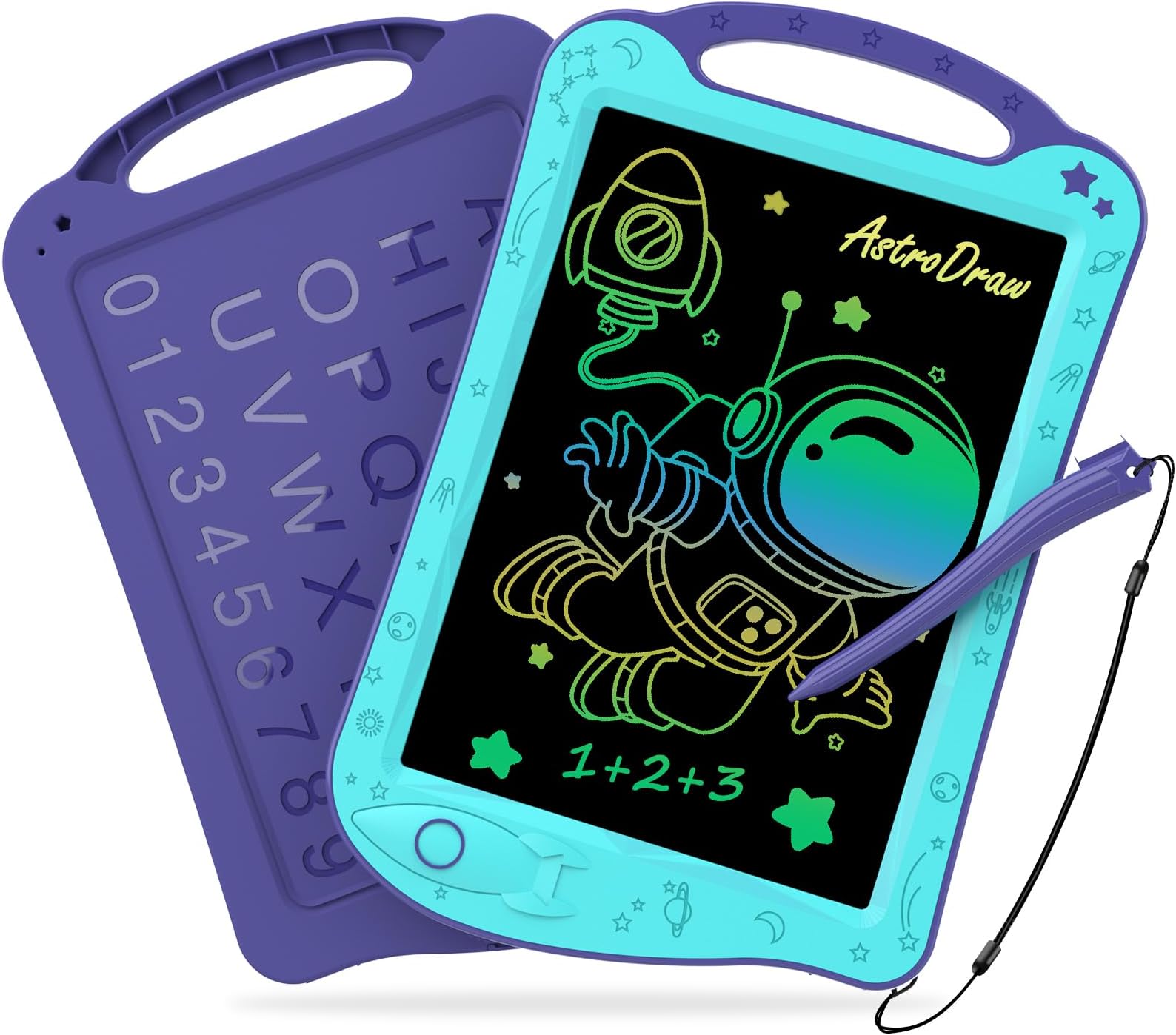 [ClimatePartner Certified] HOMESTEC Astrodraw Drawing Pad, Colorful LCD Writing Tablet for Kids, Doodle Board for Toddlers 3 4 5 6 Years Old, Travel Toy Birthday Gift for Boys Girls (Aqua/Purple)