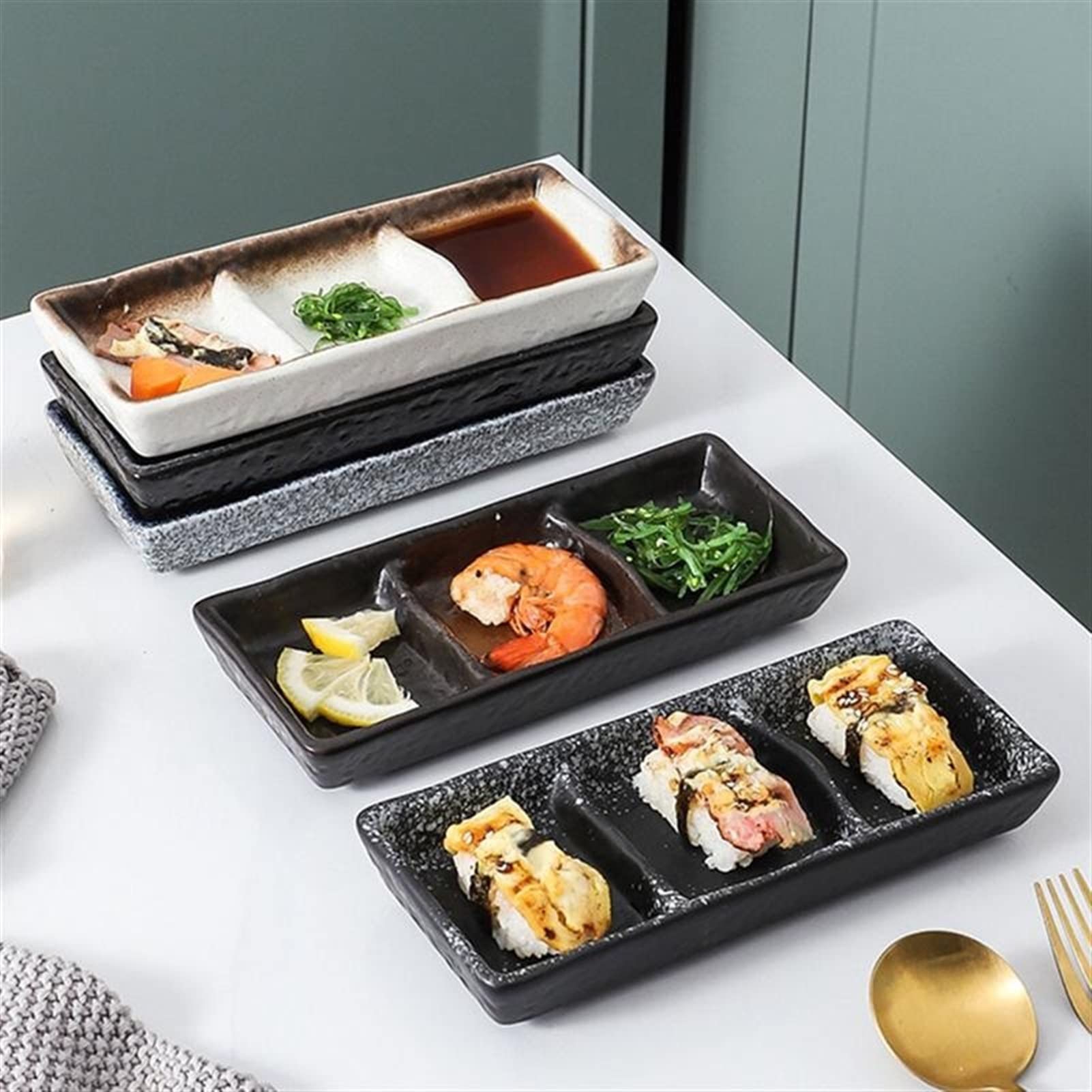 Keramik DREI Grid Sauce Gericht Vorspeise Serviertablett Essig Soja Senf Sushi Snack