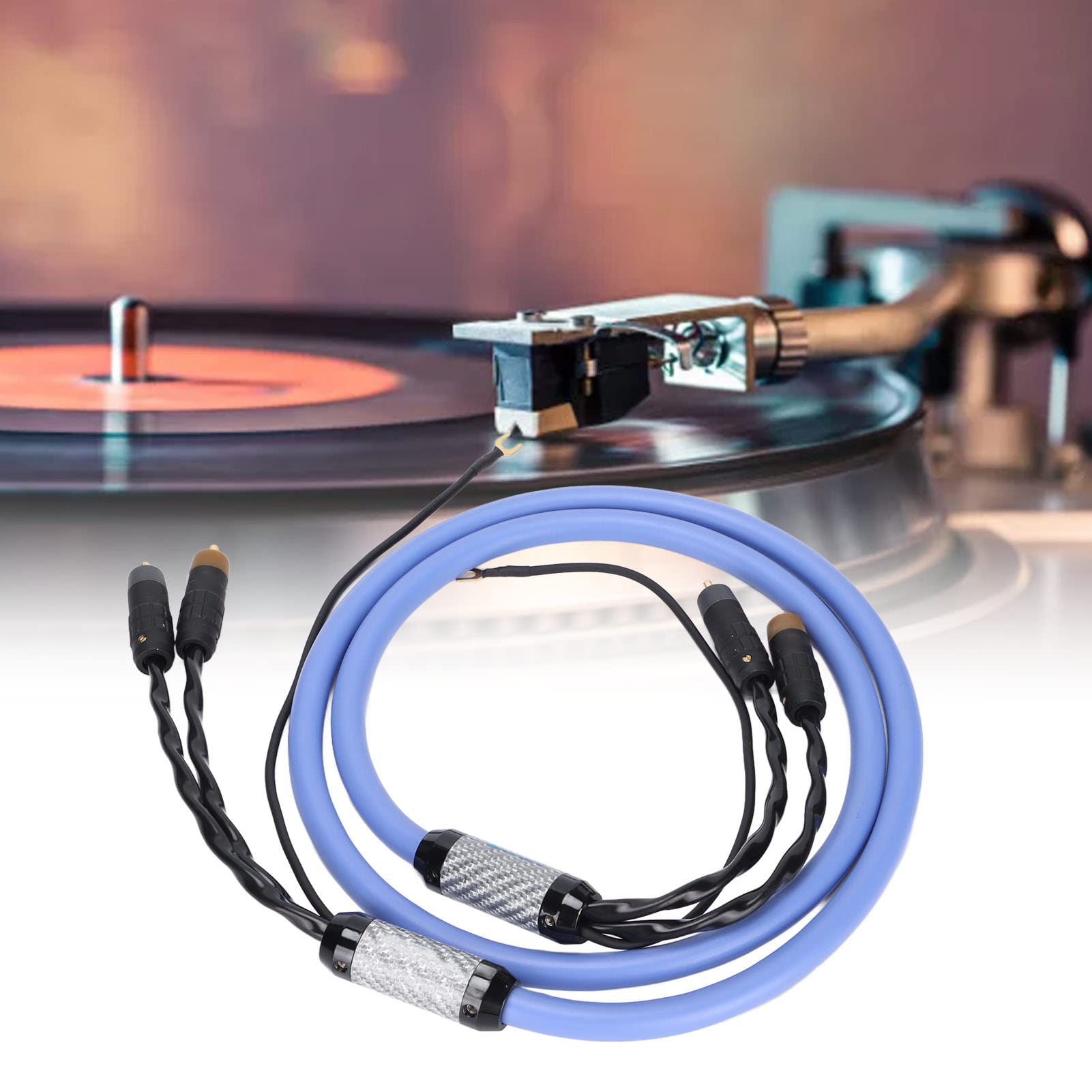 ASHATA Cavo per Braccio da 2 a 2 Cavo per Braccio HiFi Cavo per Braccio in Rame Senza Ossigeno con Filo di Terra per Giradischi in Vinile, Blu(1M)