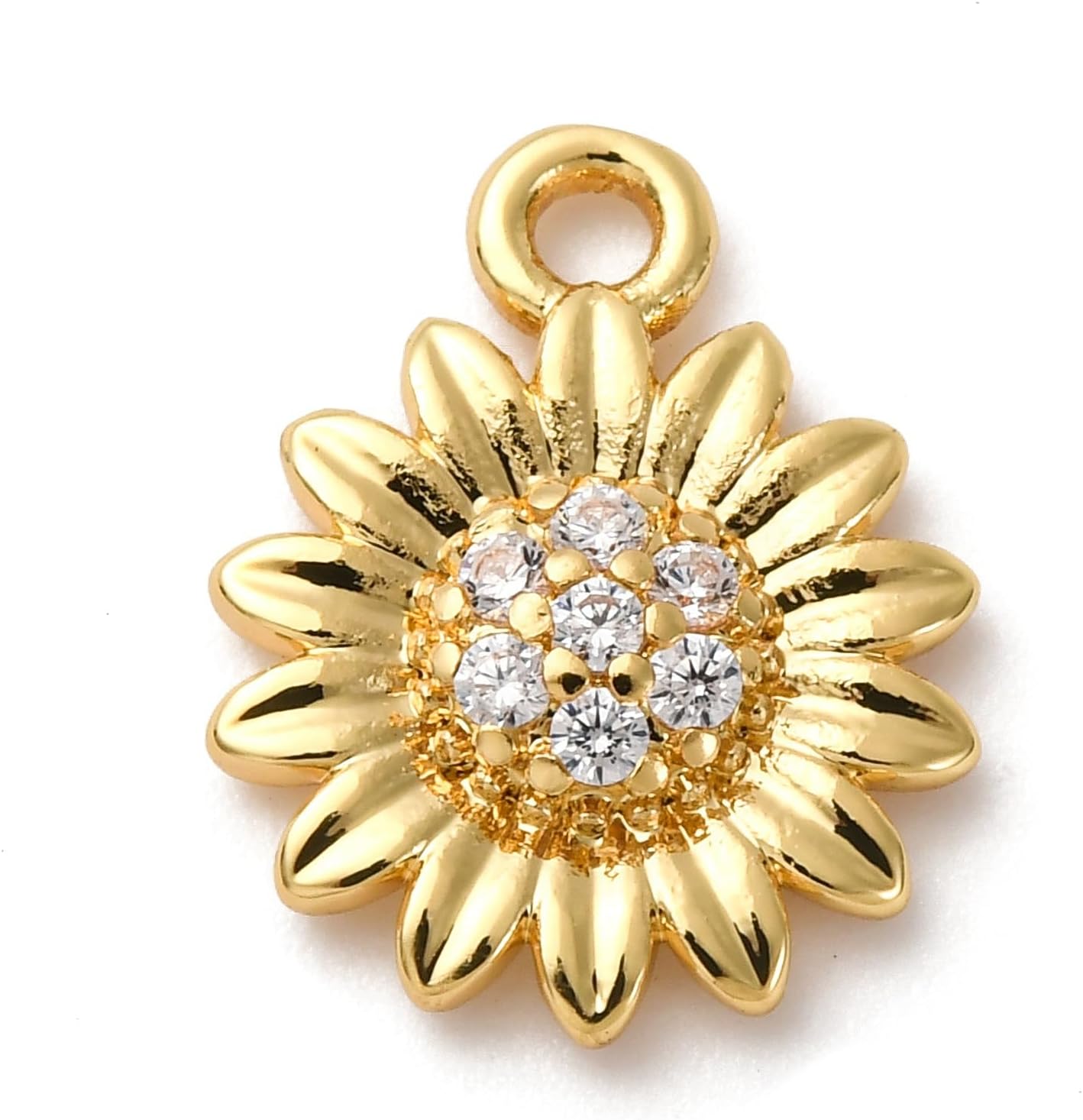 KitBeads 10Pcs Gold Plated Sunflower Charms Summer Floral Micro Pave Cubic Zirconia Flower Charms for Jewelry Making Necklaces Bracelets Earrings