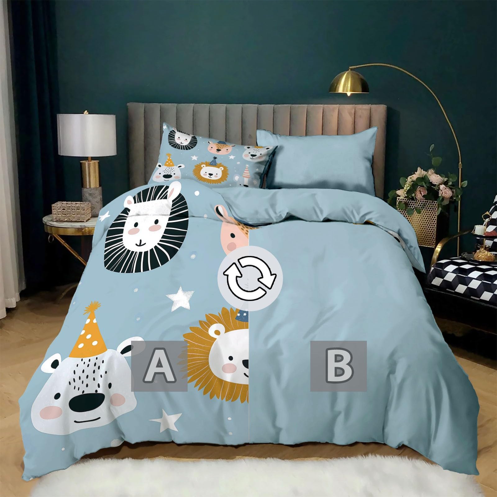 Copripiumino Matrimoniale 200 x 200 cm Animali Astratti Del Fumetto Set Copripiumino in Policotone, Reversibile Biancheria da Letto 3 Pezzi, Copripiumone con Cerniera e 2 Federe