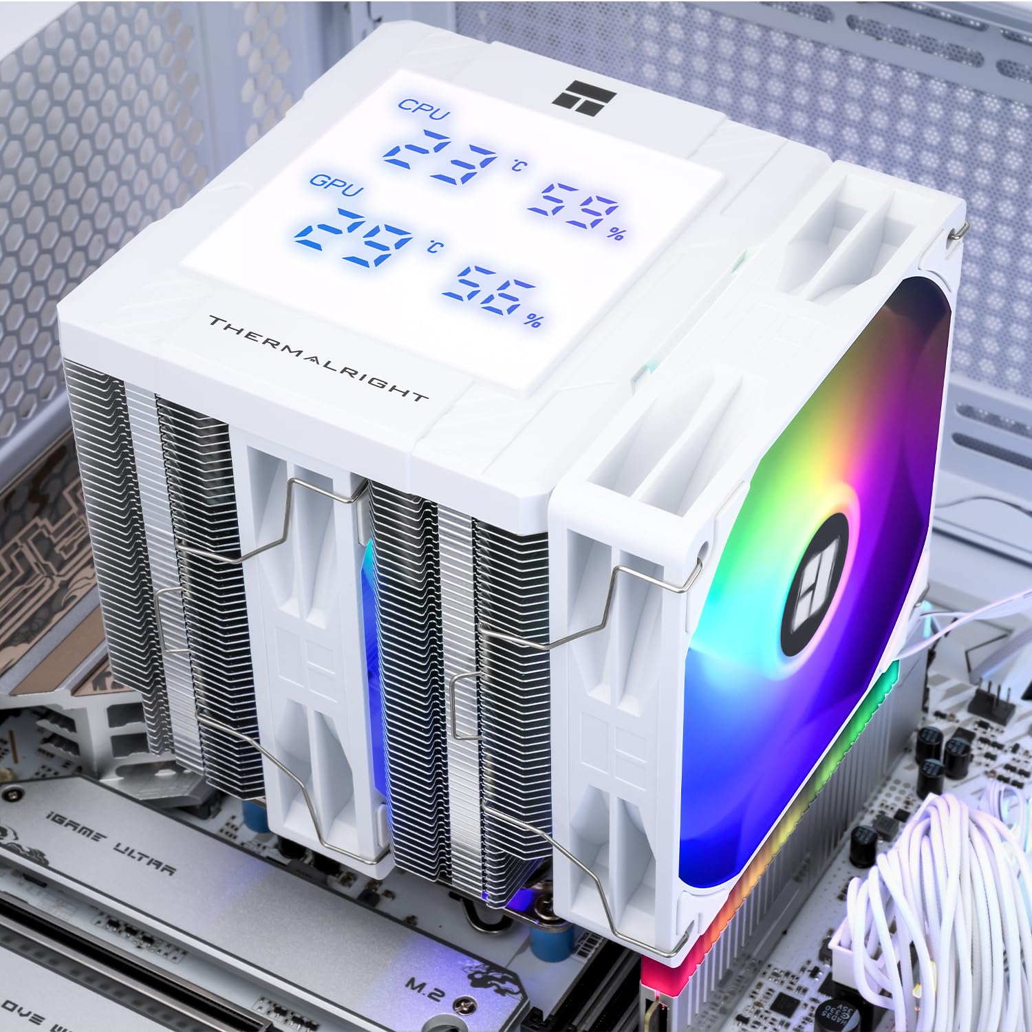 Thermalright Peerless Assassin 120 Digital ARGB White CPU Air Cooler, Digital Screen Top Cover,6 Heatpipes Computer CPU Cooler, do AM4/AM5, Intel LGA1700/1851/1150/1151/1200, PC Cooler-White ARGB