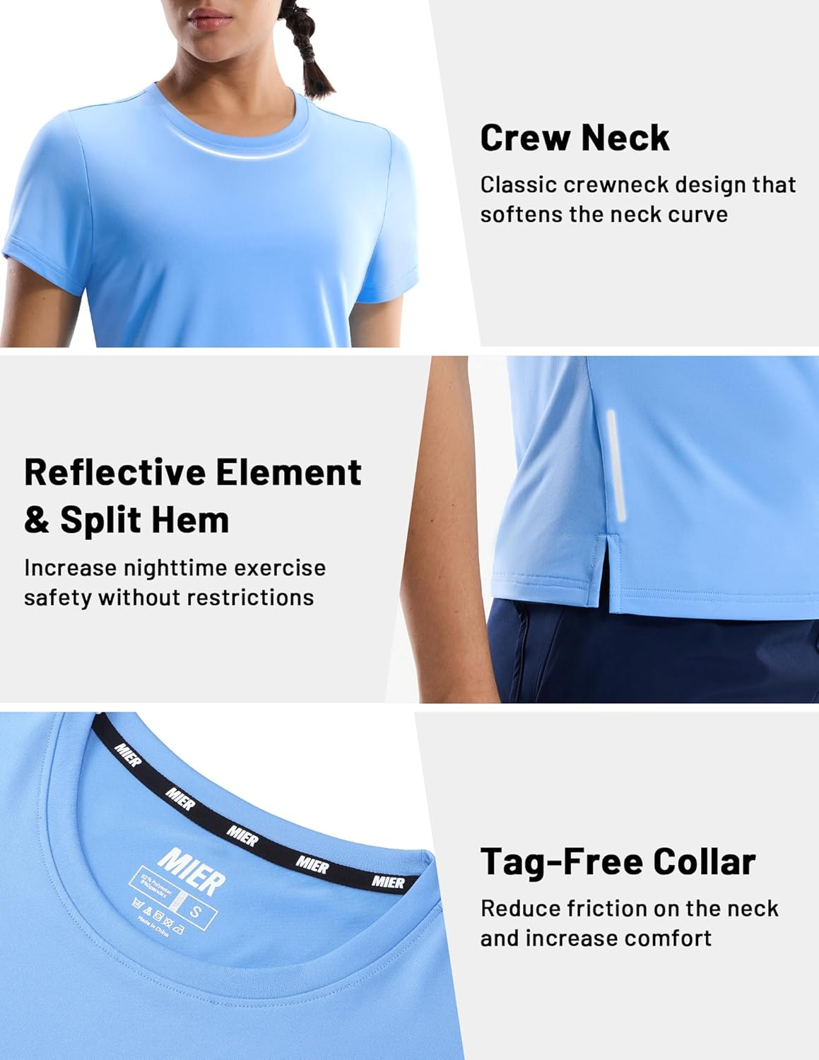 MIER Short Sleeve COOL MAX Running Shirts for Women, Moisture Wicking & Quick Dry Workout Athletic T-Shirt, Crew Neck Gym Top - Image 5