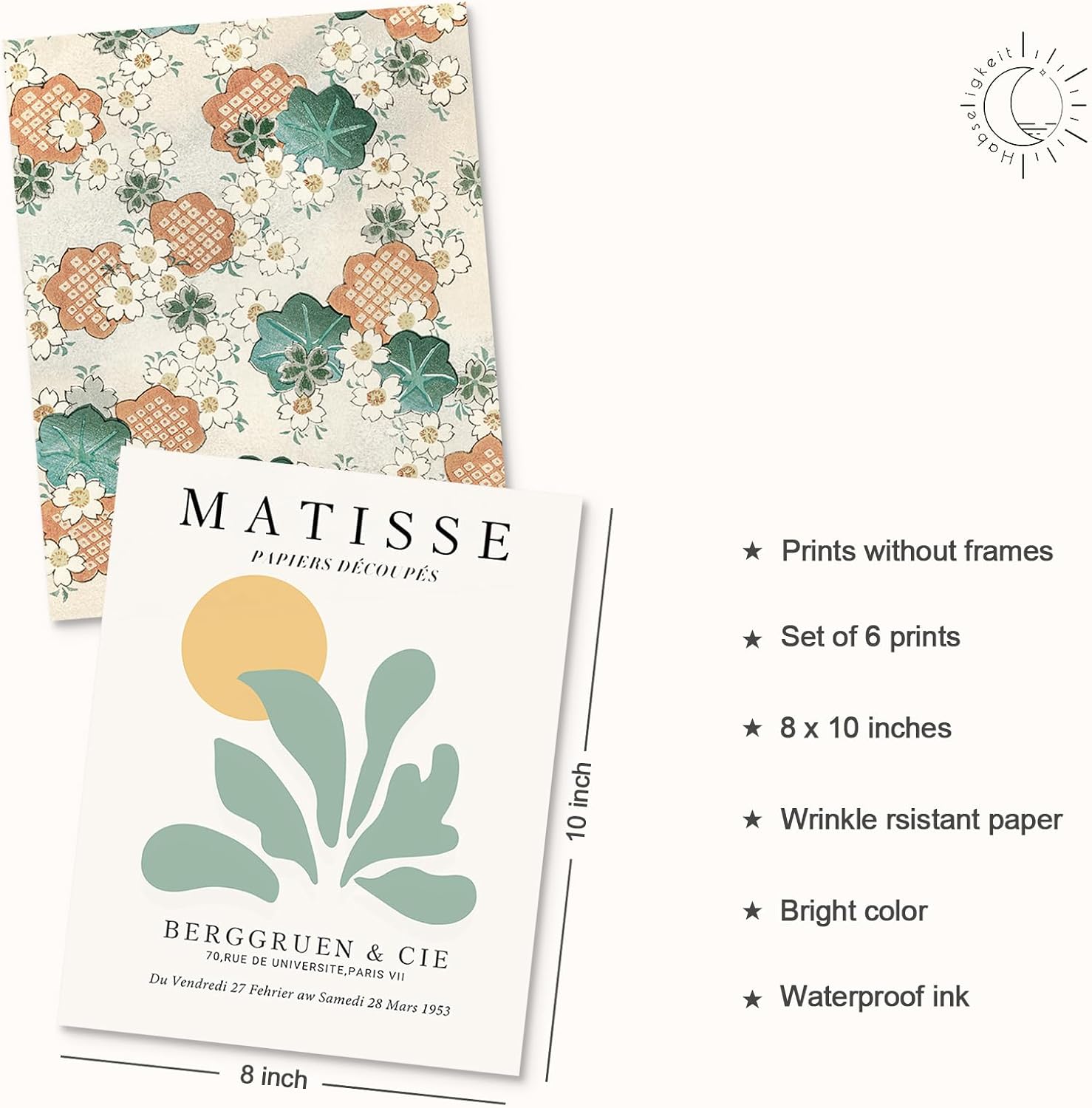 Habseligkeit Sage Green Master Wall Art Prints, Matisse Wall Art Exhibition Posters, Vintage Art Art Prints, Retro Room Decor for Aesthetic Bedroom(8x10inch, Unframed) - Image 2