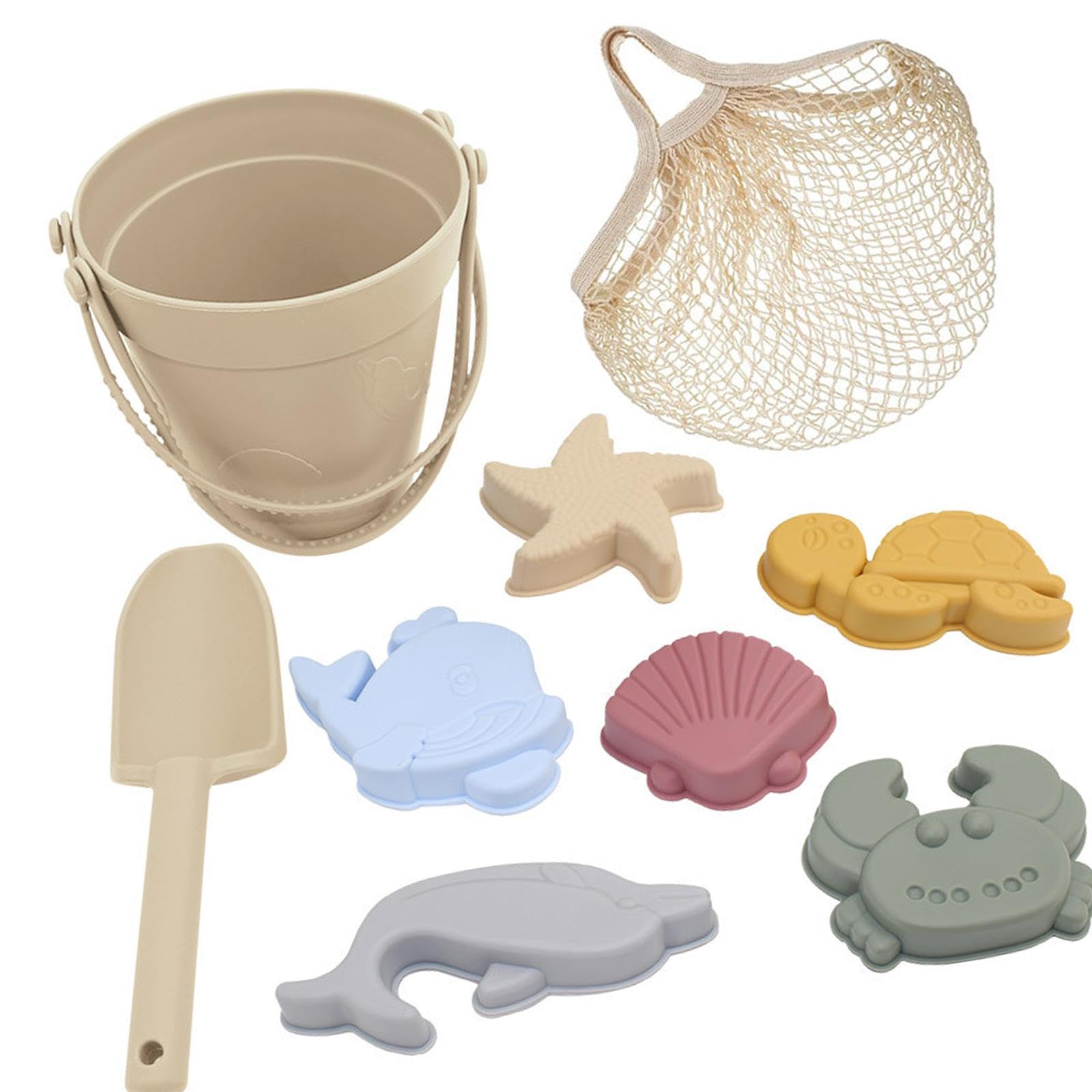 Set di Giochi Sensoriali da Spiaggia in Silicone, Sabbiera Portatile per Bambine, Giocattolo per Scavare, Beige Bianco