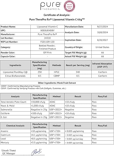 Miniatura 8 de Pure Therapro Rx Polvo de vitamina C 100% liposomal, suplemento vegano patentado PureWay de vitamina C, apoya el envejecimiento saludable, la