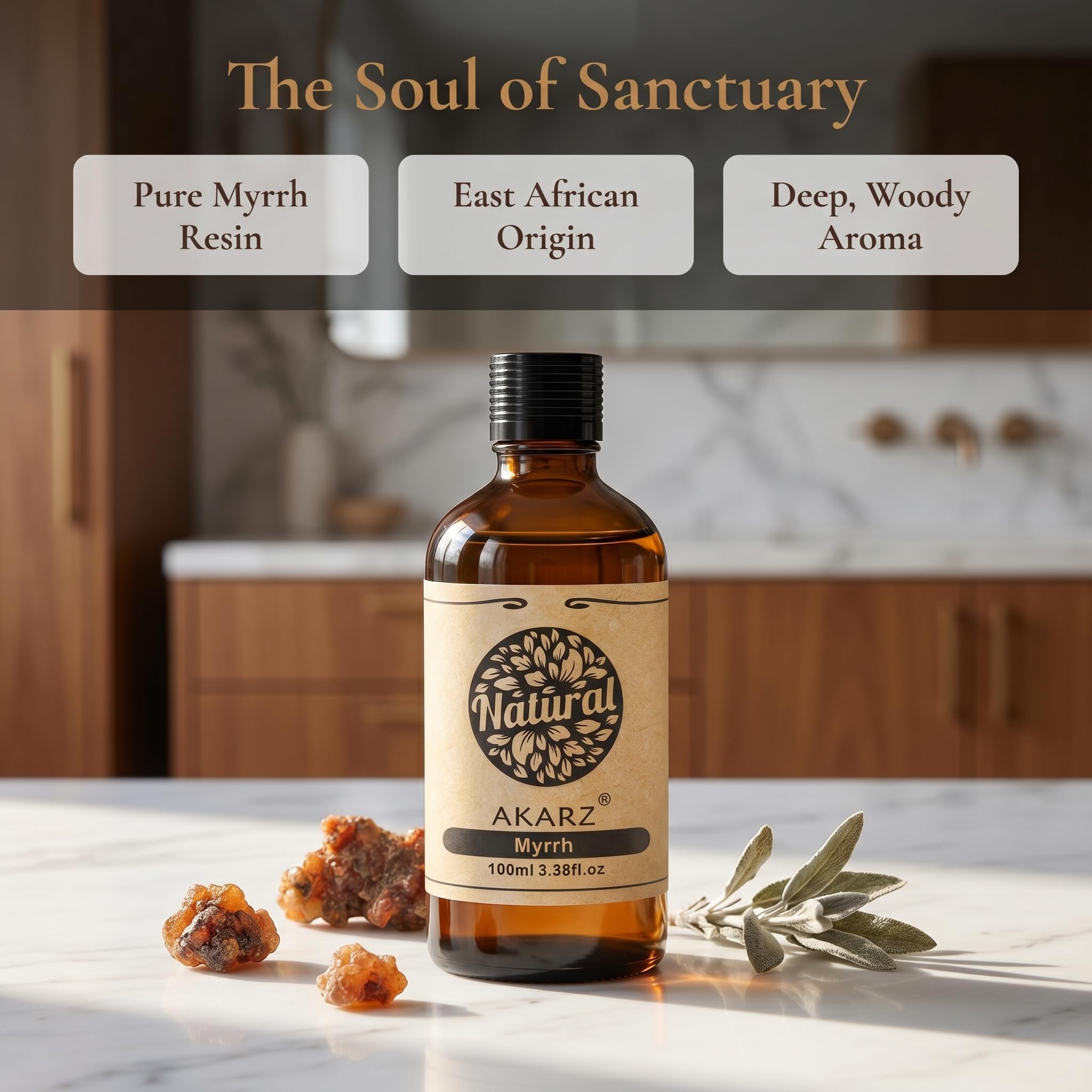 AKARZ 100ml Olejek esencjny z Mirry - Naturalny olejek aromatyczny do dyfuzorów, lamp aromatycznych i aromatów pomieszczeń
