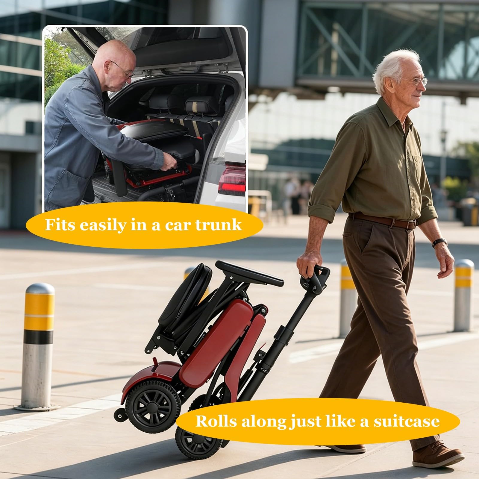 Scooters pour Seniors,Modèle Scooter De Mobilité Portable,Scooter De Mobilité Électrique Pliable,avec Deux Batteries Au Lithium De 6 Ah,avec Absorption des Chocs Red