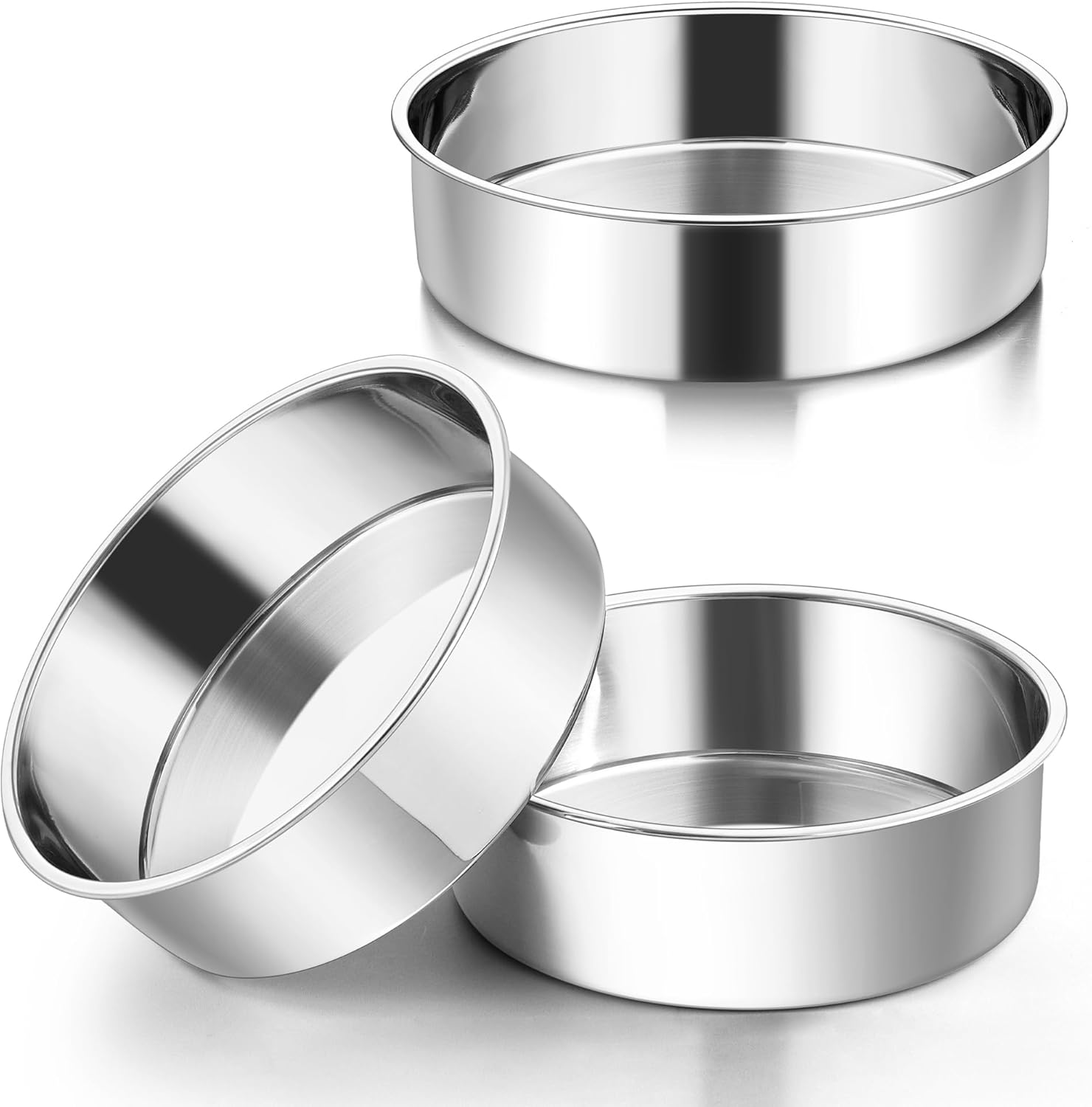 HaSteeL Large 8 Inch Baking Pans, Stainless Steel Round Layer Cake Pan ...