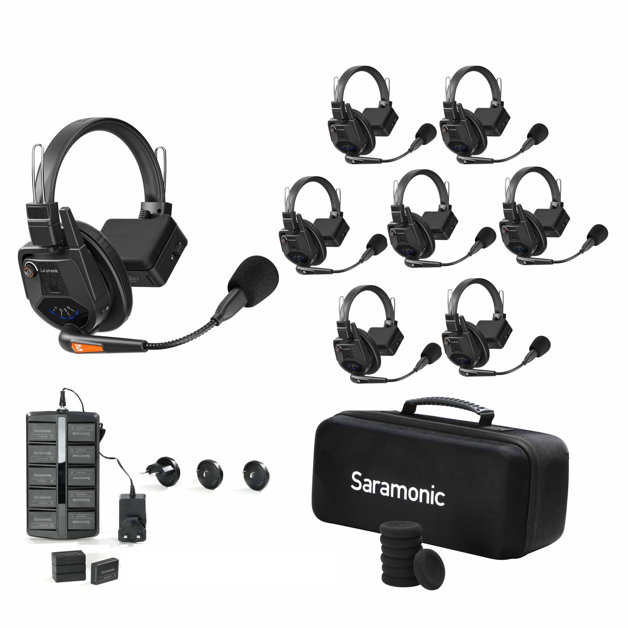Saramonic WiTalk9-7S 7-Person 1.9GHz Full-Duplex Wireless Intercom System with 500m Range, expandable to 30 Users, 14 Batteries, 10-Bay Charger & Deluxe Case