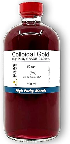 Oro coloidal verdadero  50 ppm  99.99+% pureza  16.9 fl oz (16.9 fl oz) en botella de vidrio transparente  Fabricado en Estados Unidos