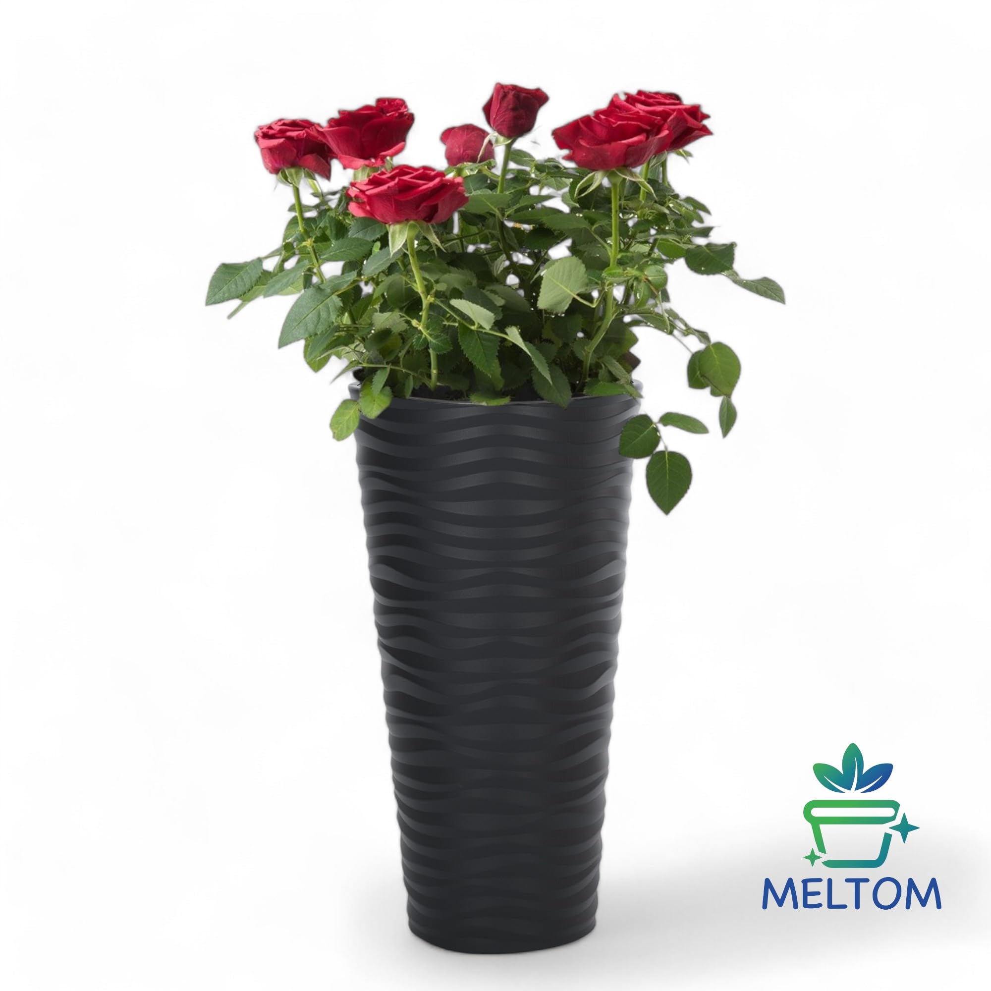 MELTOM Pot de Fleurs étroit et Rond avec Effet 3D ondulé, Insert Amovible Haut (Anthrazit, 3XL - 79 cm)