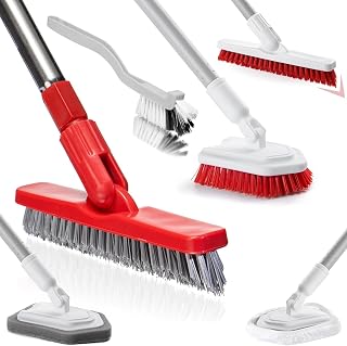 Fox Trot Ultimate Cleaning Duo: Grout Brush with Long Handle & Shower Scrubber Brush Set