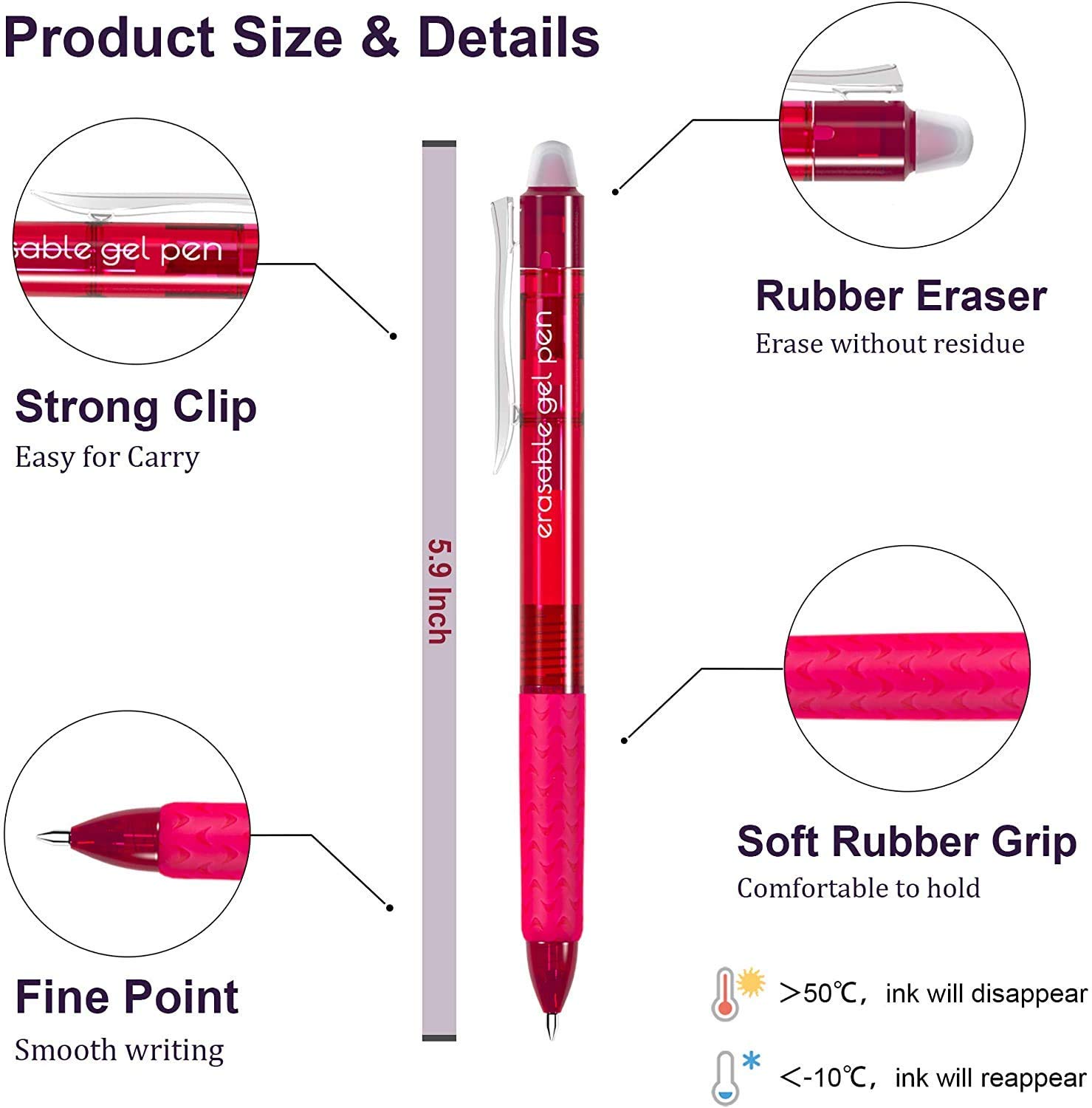 Erasable Gel Pens, 12 Colors Lineon Retractable Erasable Pens Clicker