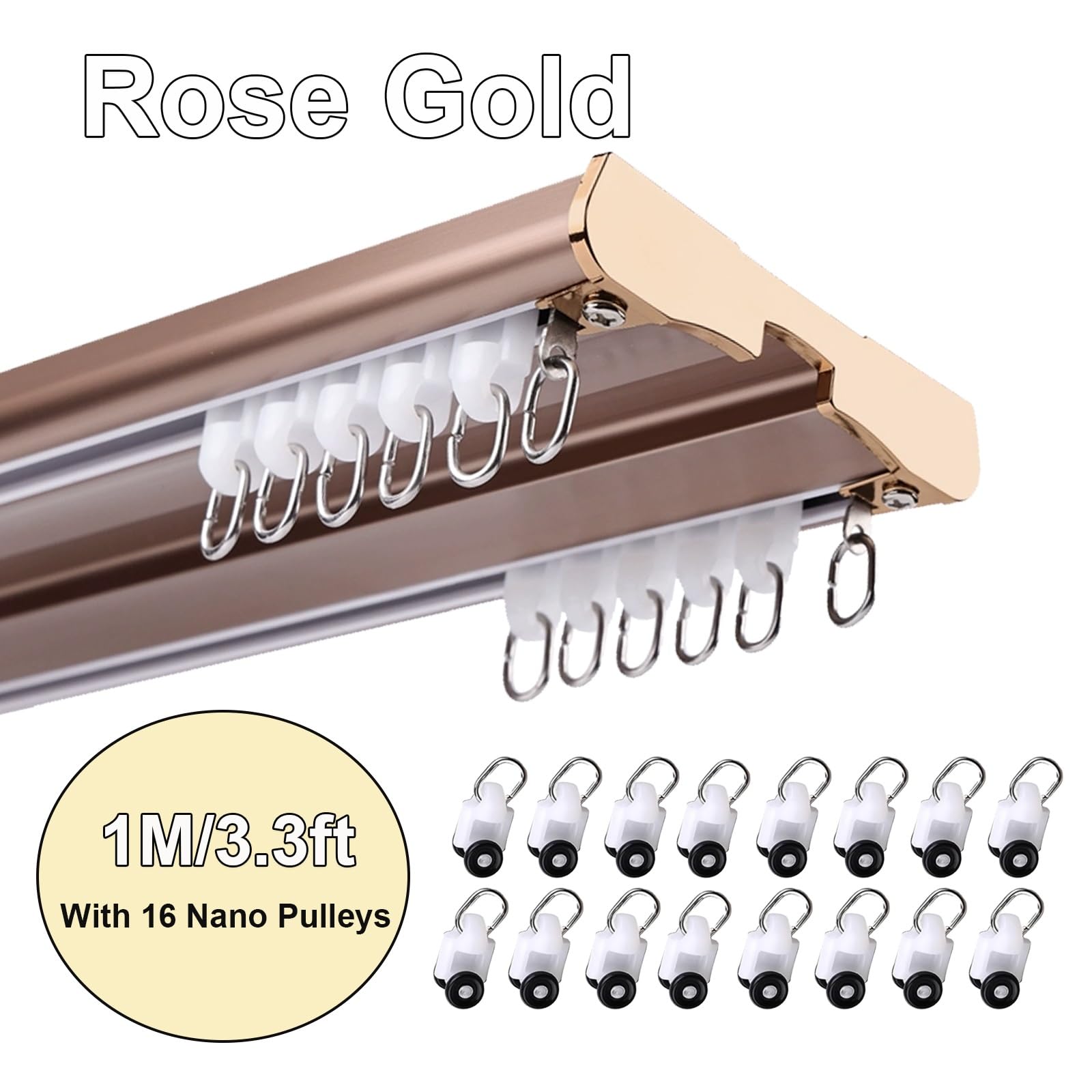 Doppelläufige Gardinenstange, 2,6 m (Roségold) – Deckenhalterung für Schiebevorhänge, Raumteiler, Ankleidezimmer und Badezimmer – vielseitige Wohnkultur-Lösung, stilvoll und