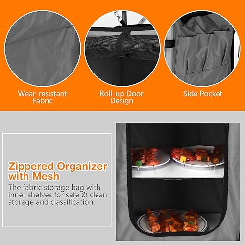 Miniatura 8 de Tangkula Mesa de cocina plegable para acampar, mesa portátil de aluminio con parabrisas, estación de cocina, mesa de cocina de campamento de