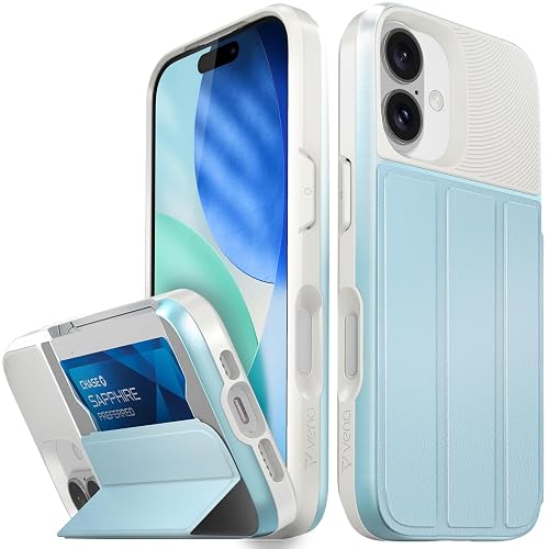 VENA vCommute for iPhone 17 Wallet Case, [Military Grade Drop Protection] Flip Leather Cover Slot Card Holder with Kickstand - Pastel Blue