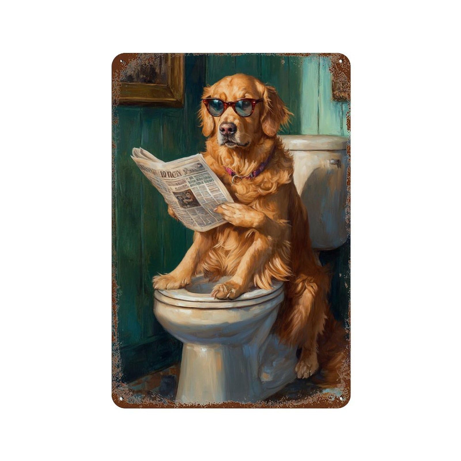 Golden Retriever Reading Newspaper-7 Vintage Metal Tin Sign 11.8"x7.9", Industrial Home Decor for Garage, Pub Or Kitchen