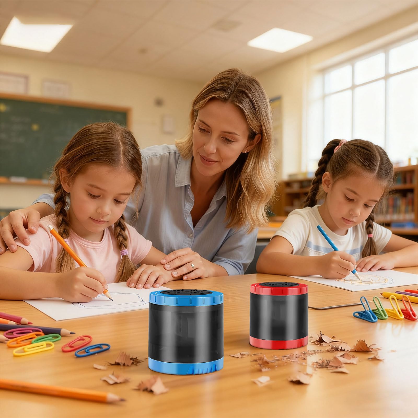 Temperamatite Elettrico Per Bambini, Temperamatite Elettrico Per 4 Misure (6-12 Mm), 4 Fori Per Matite Spesse E Sottili, Perfetto Per I Bambini In Ufficio O A Casa Blu