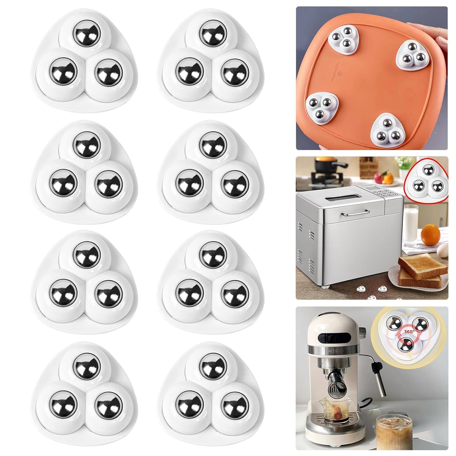ZPCCOT 360 Degree Appliance Sliders for Kitchen Appliances, 4 Pack Self Adhesive Mini Universal Caster Wheels, Countertop Small Appliance Rollers Suitable for Coffee Maker, Air Fryer, Small Furniture