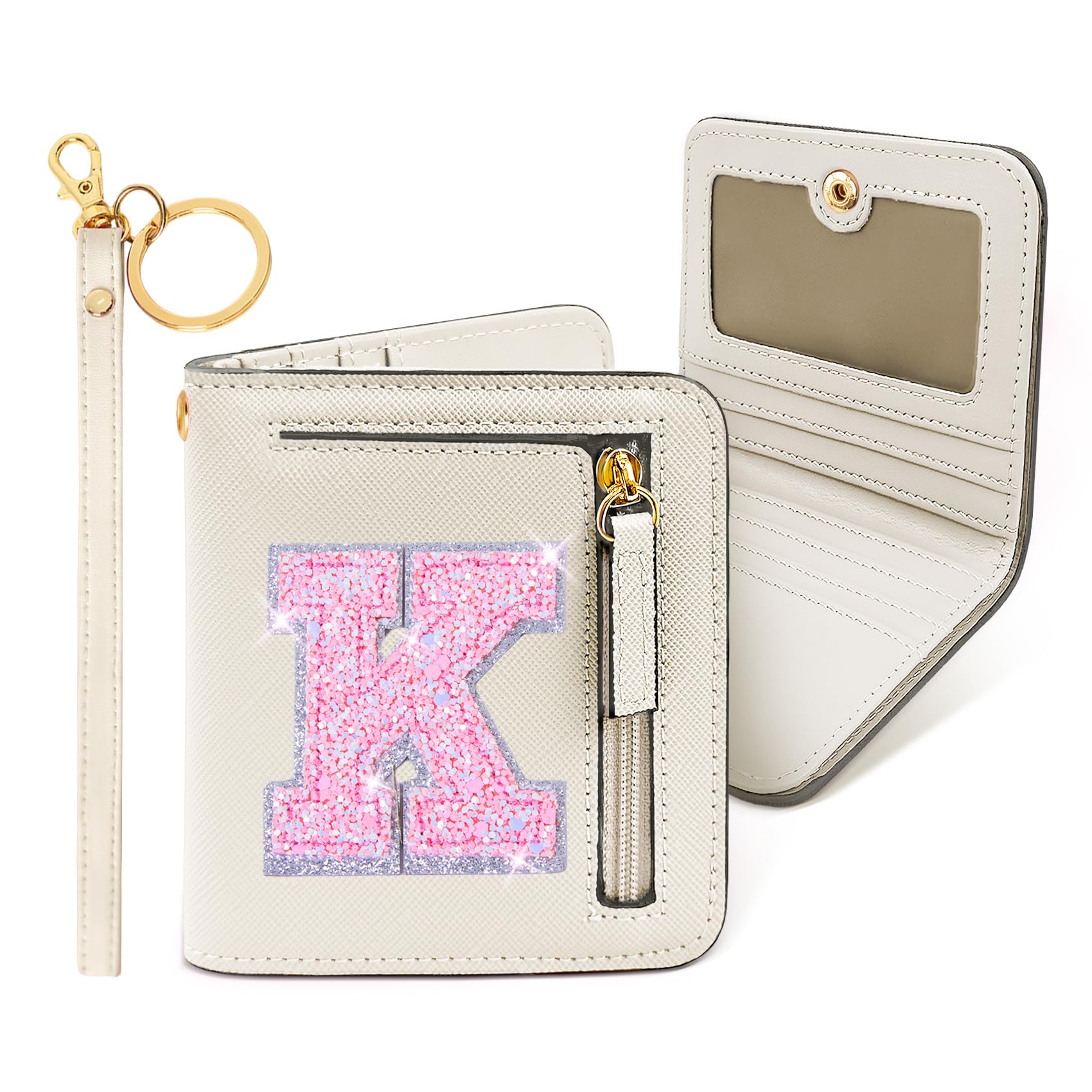 COSHAYSOO Initial RFID Wallet Small Birthday Christmas Valentines Gifts for Cheer Dance Sing Sports Team Performance Teen Girls Unique Practical Preppy Teenage Cute Girly Kawaii Stuff Cream K
