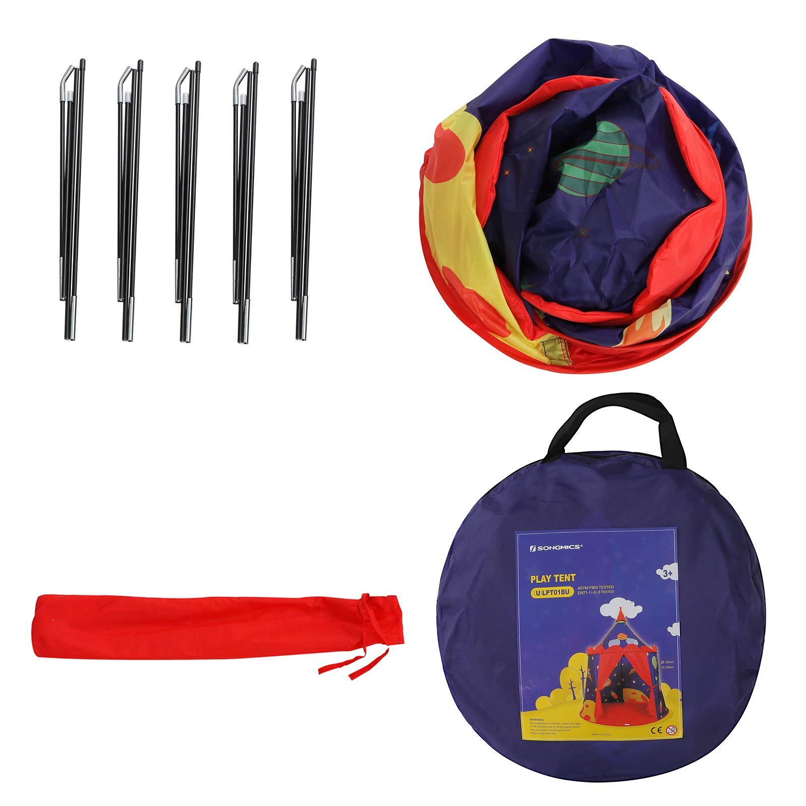 SONGMICS Tienda de Campaña Infantil, Carpa Infantil Plegable, Casa de Juegos para Interiores y Exteriores, Pop-up Portátil, Tienda con Bolsa de Transporte, Regalo para Niños, Azul LPT01BU