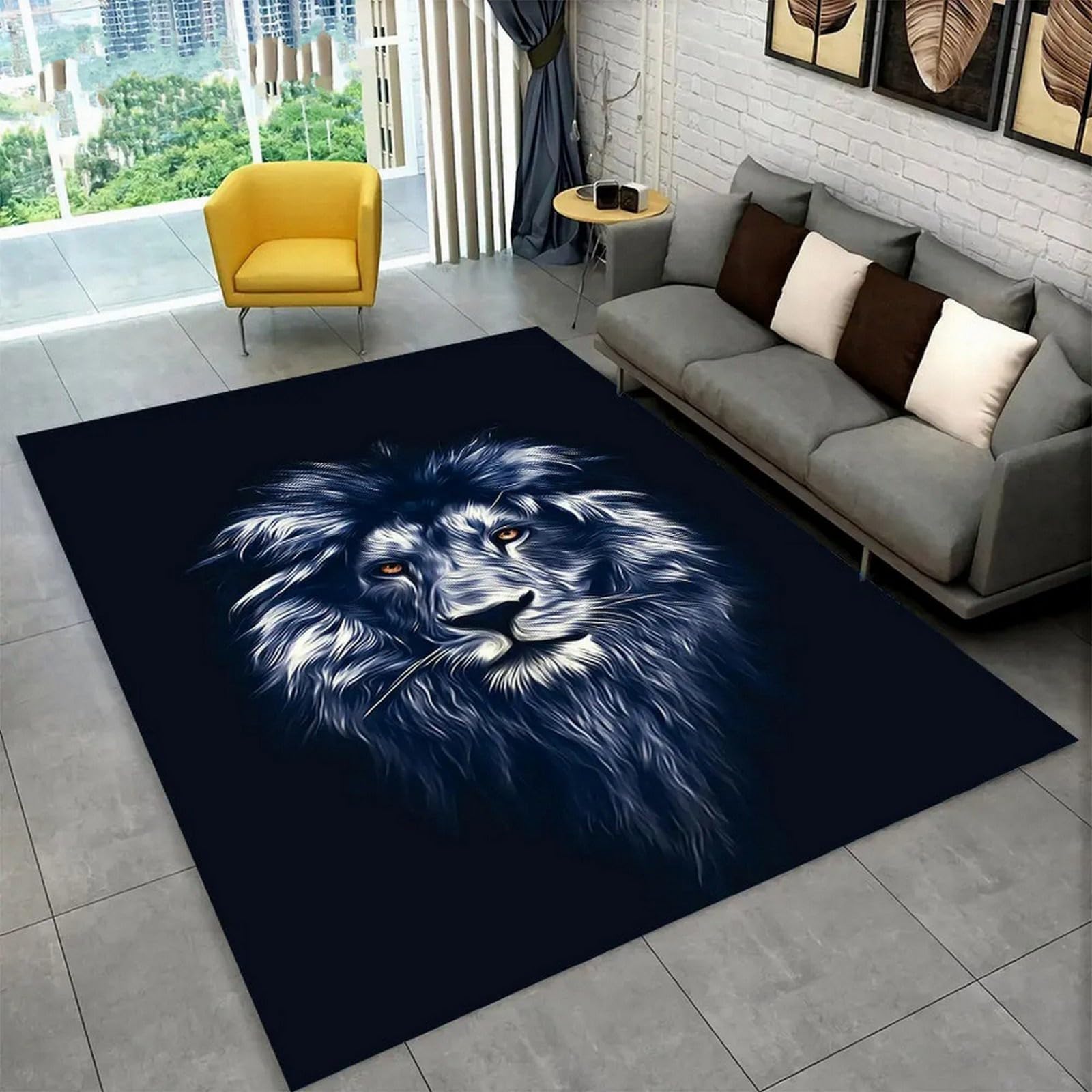 Leone Animale Morbido Tappeto Per Sala Da Pranzo Stampato In 3D160 X 200 Cm / 62.99 X 78.74 - Tappeto Antiscivolo A Pelo Corto - Zerbino Decorativo Per La Casa - Antimacchia, Non Perde Peluc -1.68228