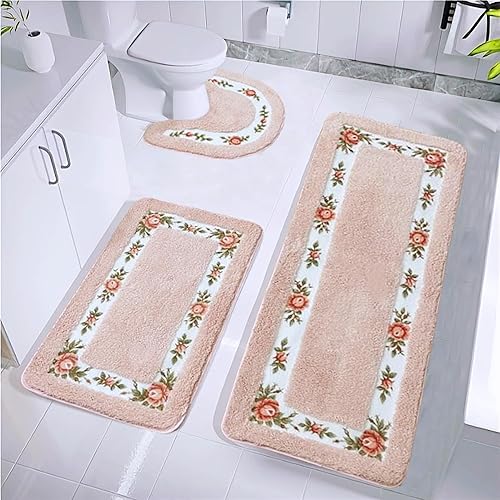 Miniatura 2 de Hermosas alfombras de área de flores de rosas para baño, alfombra de contorno de baño, alfombra de baño absorbente de agua, suave microfibra lanuda