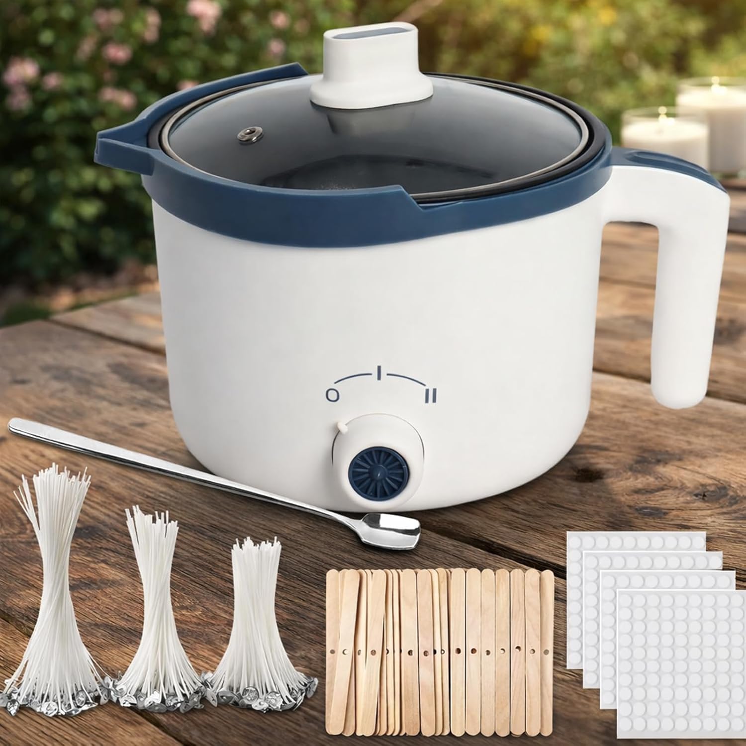 Wax Melting Pot for Candle Making, Candle Making Kit with 90*Wicks, 100*Wick Stickers, 45*Centering Device, 1*Stirring Spoon, Electric Wax Melter with Pouring Spout