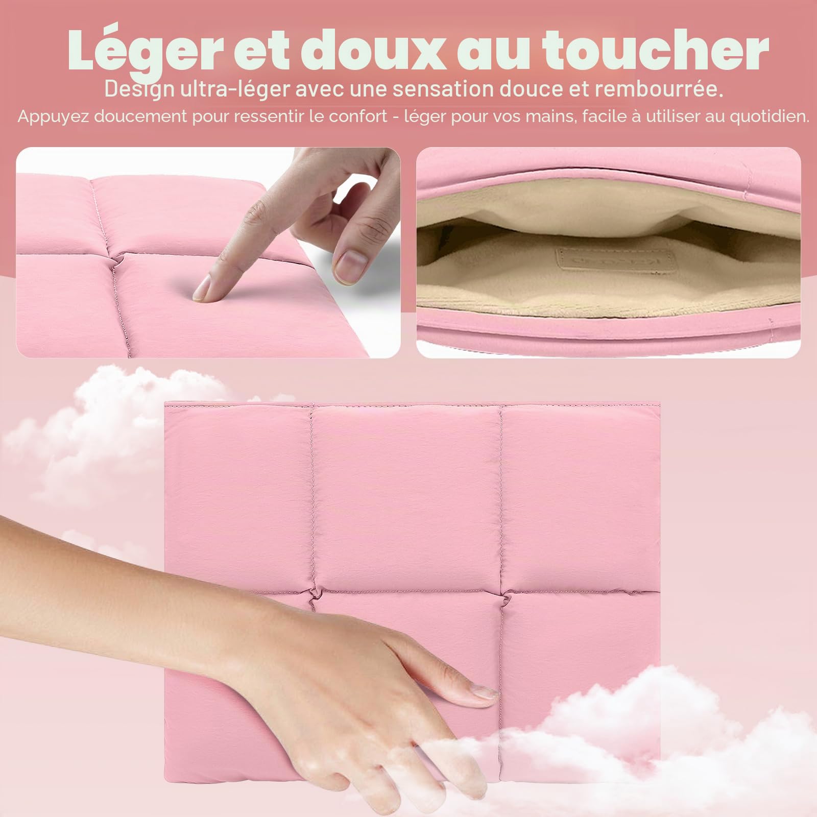 15-16 Pouces Puffy Housse Ordinateur Portable pour MacBook Air 15" (2023-2026), MacBook Pro 15" -16" (2008-2026), Sacoche Laptop pour Fermeture Magnétique, Imperméable Nylon (Rose)