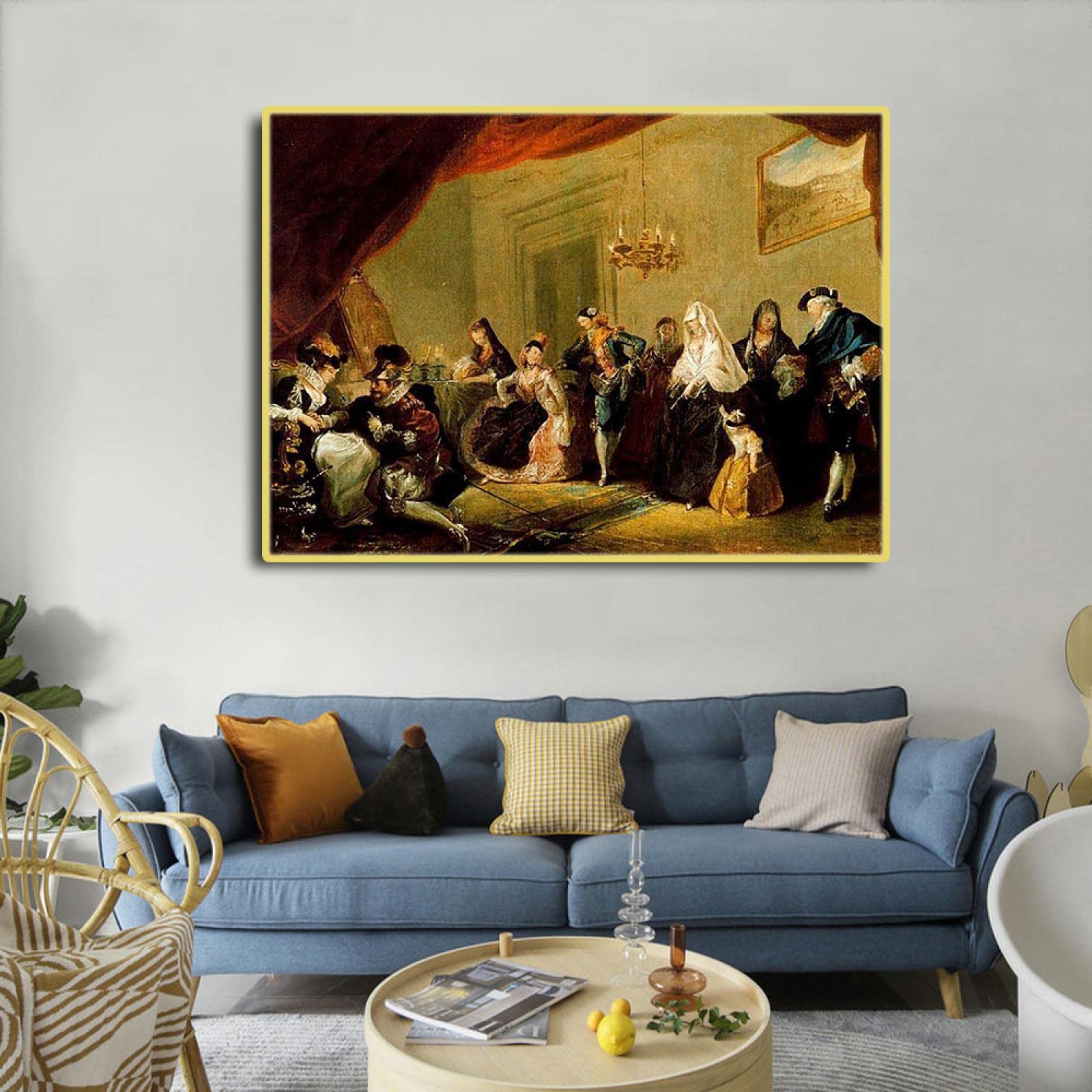 HEIMAO Impresiones en lienzo rococó. Obra Luis Paret y Alcázar. Ensayo de una obra de arte de comedia Cuadros de pintura para 50x75cm Marco dorado