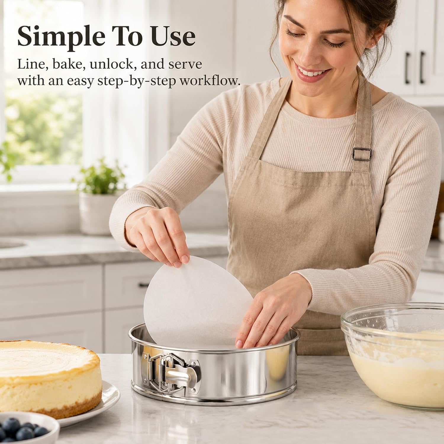 9 Inch Stainless Steel Springform Pan, Include Parchment Paper Liners, Leakproof & Nonstick Cheesecake Pan with Removable Bottom