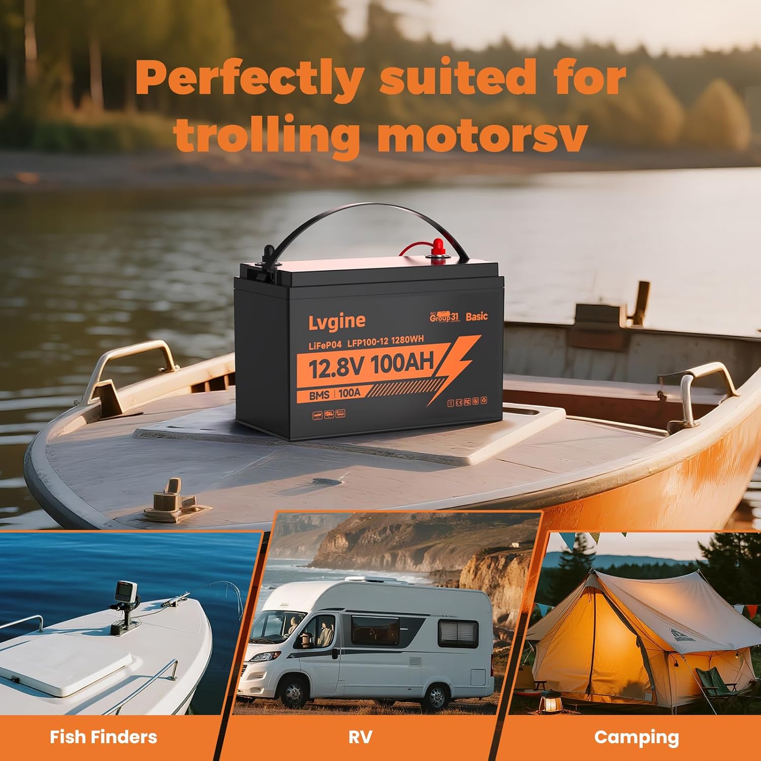 12V 100Ah LiFePO4 Lithium Battery, 15000+ Deep Cycles, 100A BMS Group 31 1280Wh Rechargeable Lithium Iron Phosphate Battery for Trolling Motor, Marine, Solar, UPS, RV, Boat, Off-Grid