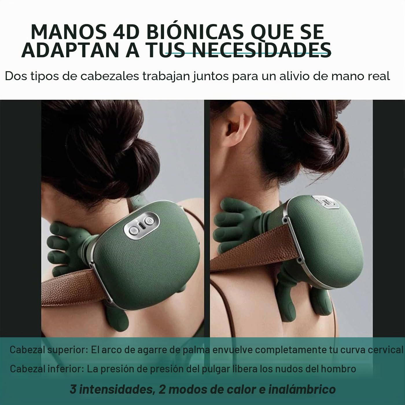 Masajeador de cuello y hombros con calor, embalaje de regalo, recargable por USB inalámbrico, 3 intensidades de masaje y 2 niveles de calor, diseño ergonómico 4D para alivio de cuello, espalda y